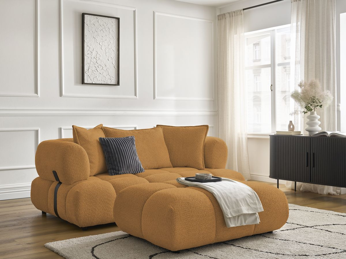 Bobochic Alya Sofa 2-Sitzer mit Pouf Bouclé-Stoff Gelb