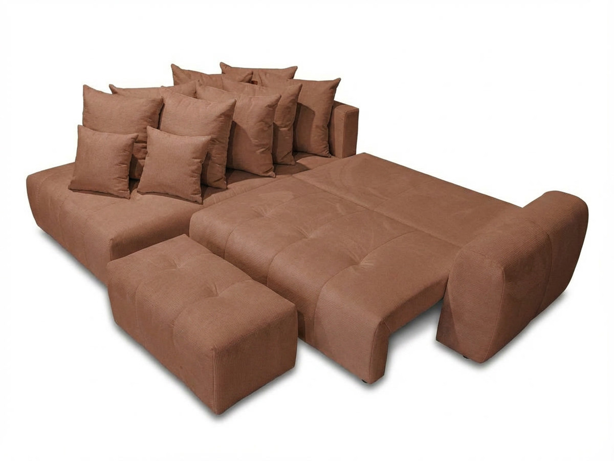 Bobochic Roxelane Ecksofa mit Schlaffunktion und Bettkasten und Pouf Melange-Stoff Orange Ecke links