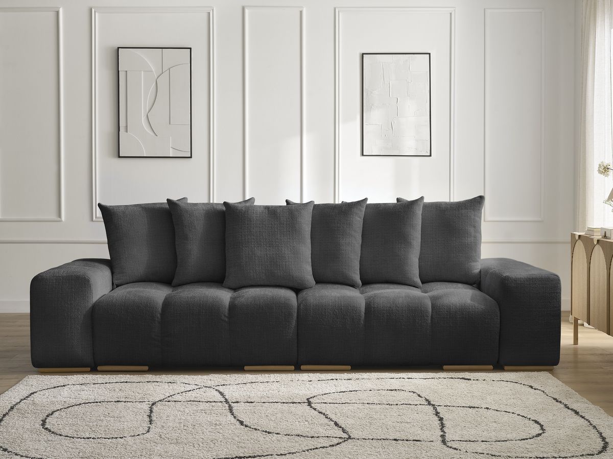 Bobochic Anakin Sofa 3-Sitzer, 6 Kissen Strukturstoff Schwarz