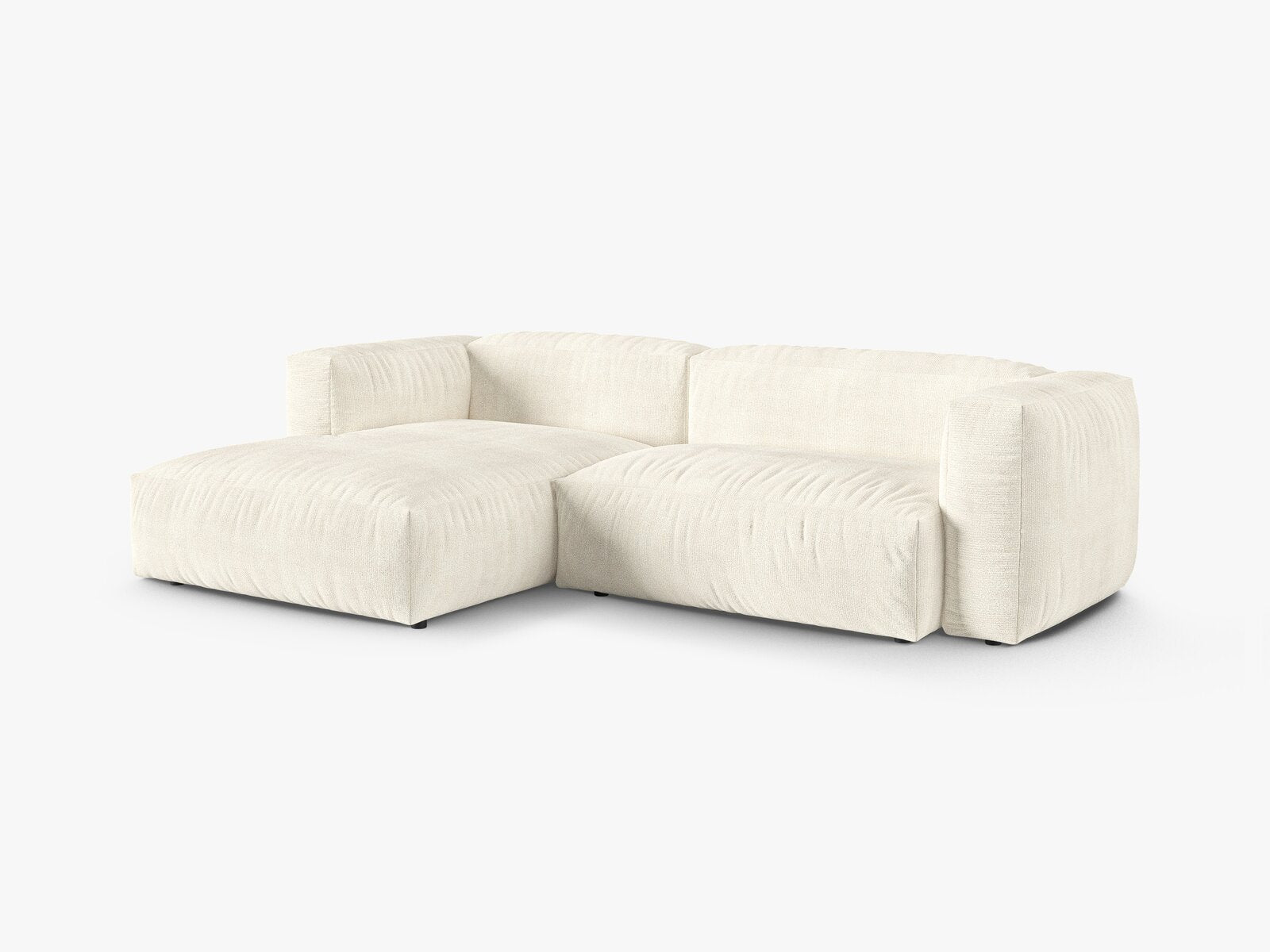 Micadoni Ecksofa Martina 2-Sitzer 90cm Sitztiefe Links Boucle Monet Elfenbein