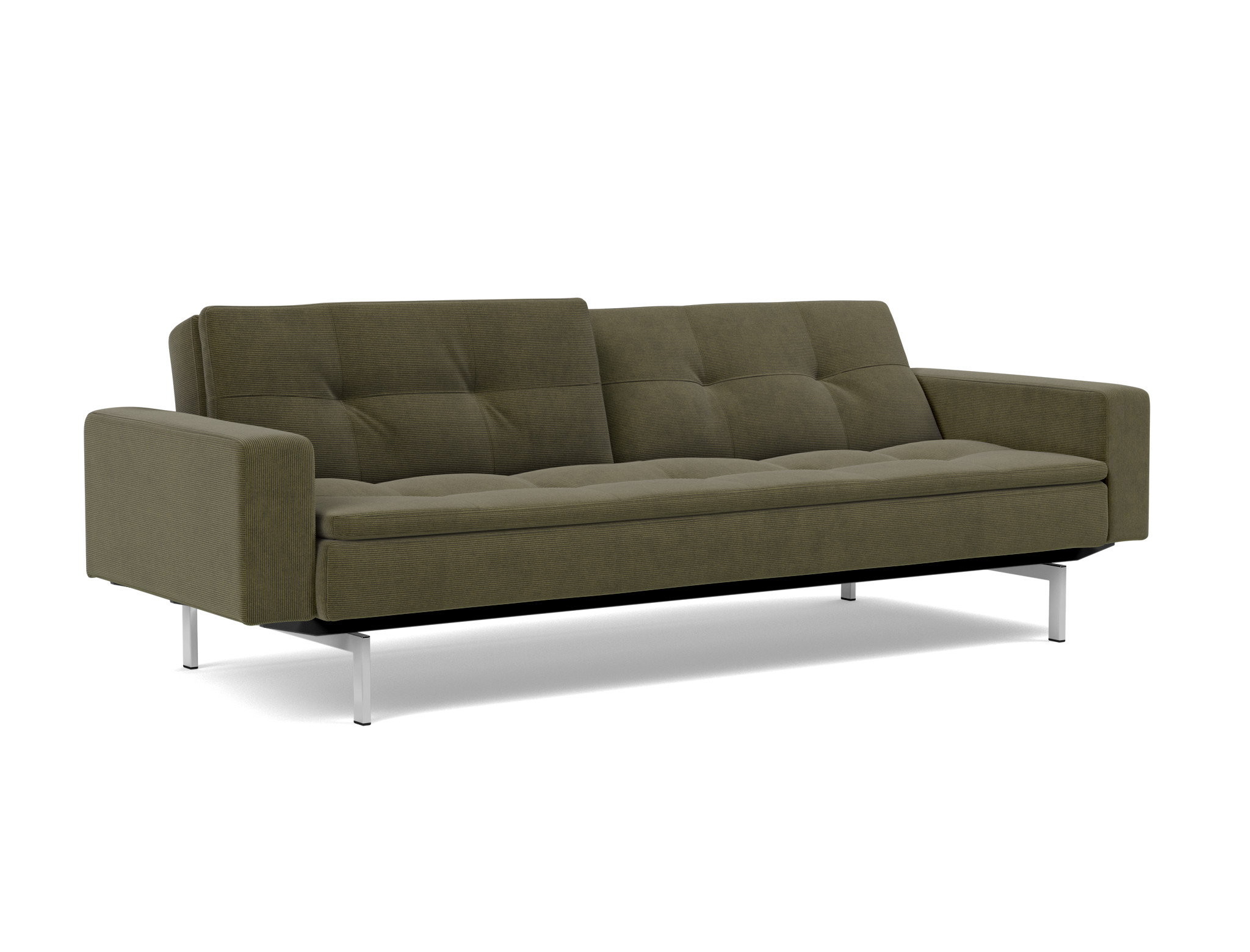 Schlafsofa Dublexo mit Armlehnen Kord Cordufine 316-Pine-Green Beine Chrom