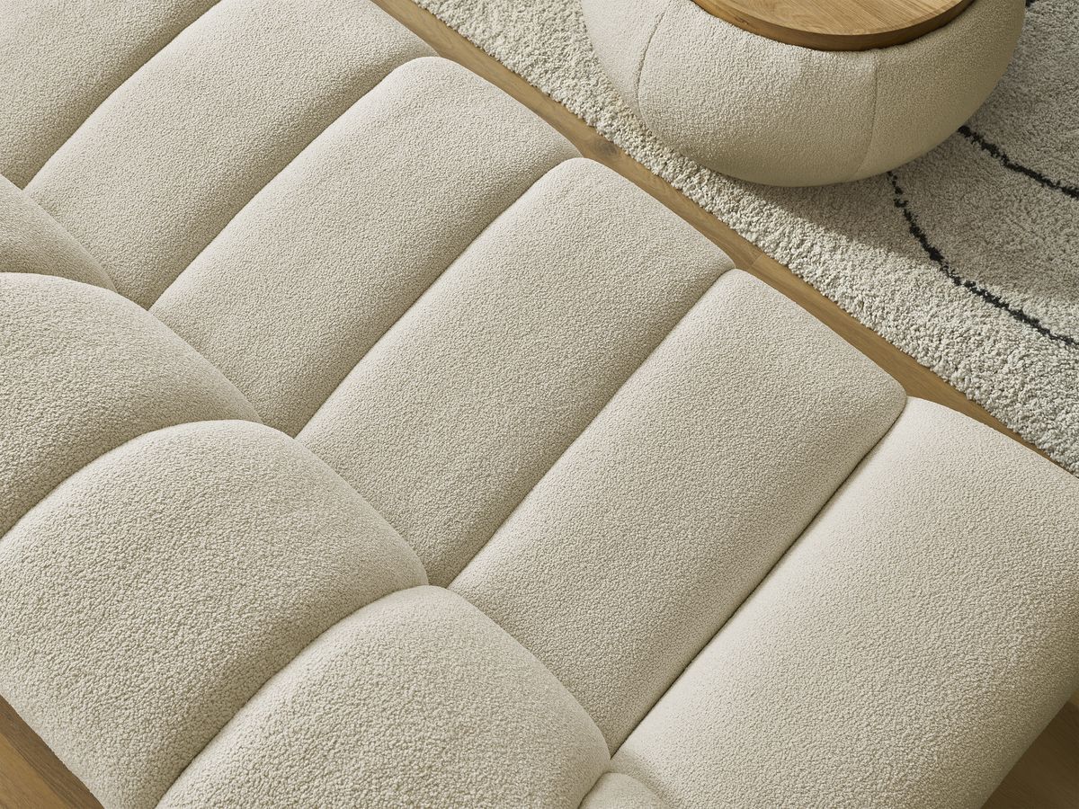 Bobochic Hayden Sofa 2-Sitzer mit Pouf Bouclé-Stoff Beige