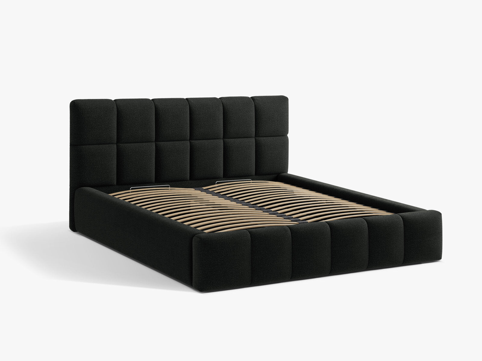 Micadoni Stauraumbett mit Kopfteil Bellis Boucle Baloo Schwarz