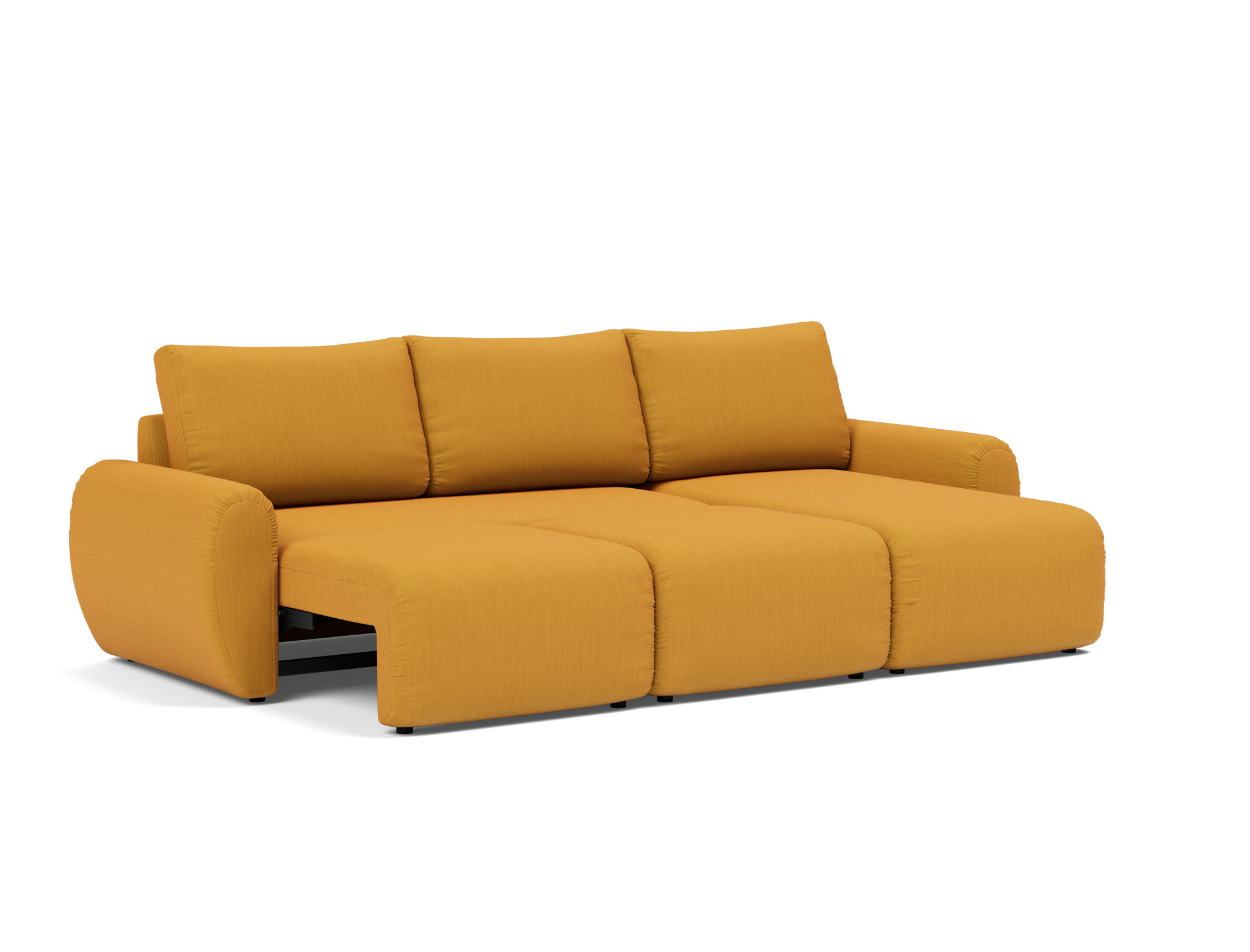 Schlafsofa Norum mit Chaiselongue und Curve-Armlehnen Flachgewebe Elegance 507-Burned-Curry