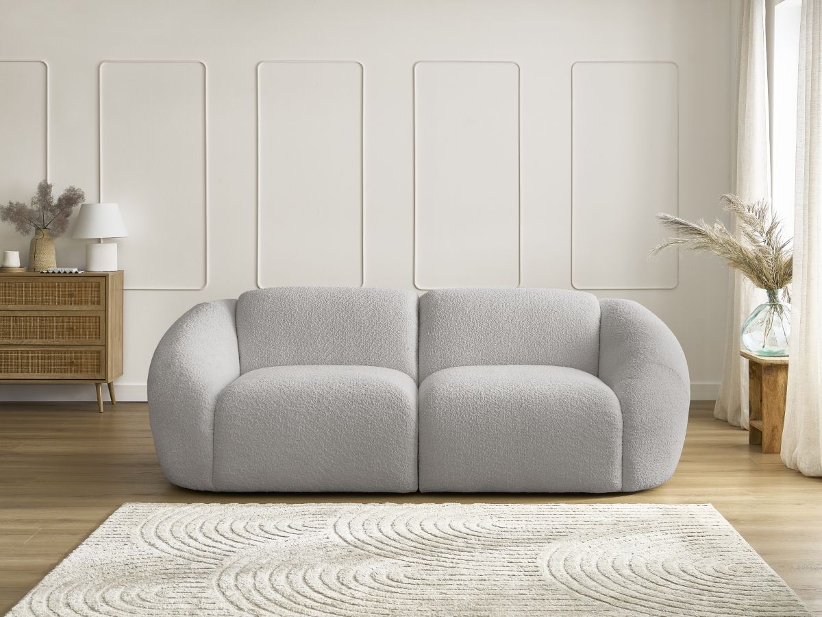 Bobochic Tina Sofa 2-Sitzer Bouclé-Stoff Hellgrau