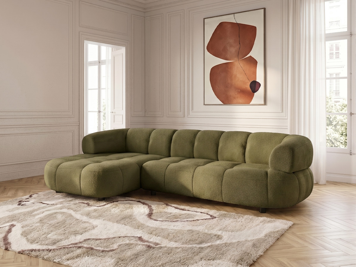 Bobochic Lovely Ecksofa mit Schlaffunktion Stoff Grün Ecke links
