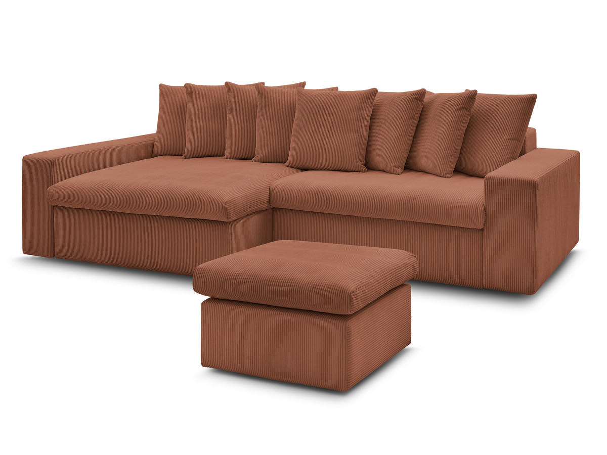 Bobochic Enore Ecksofa mit Pouf Cordsamt Orange Ecke links