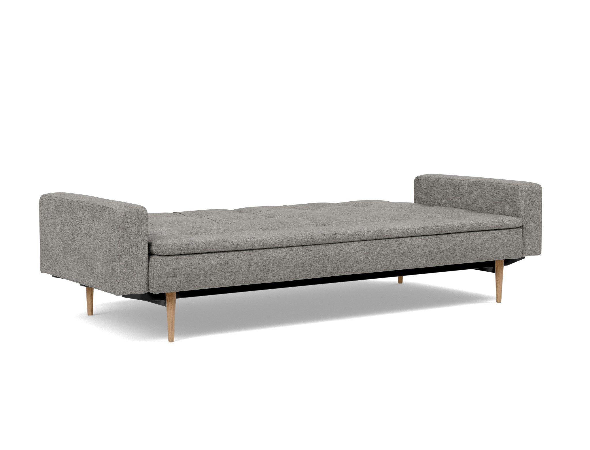 Schlafsofa Dublexo mit Armlehnen Flachgewebe Avella 282-Warm-Grey Beine Styletto Eiche hell