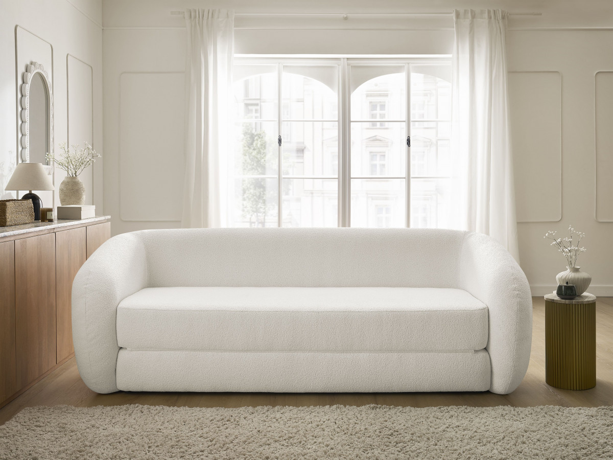 Bobochic Neyo Schlafsofa 3-Sitzer Bouclé-Stoff Weiß