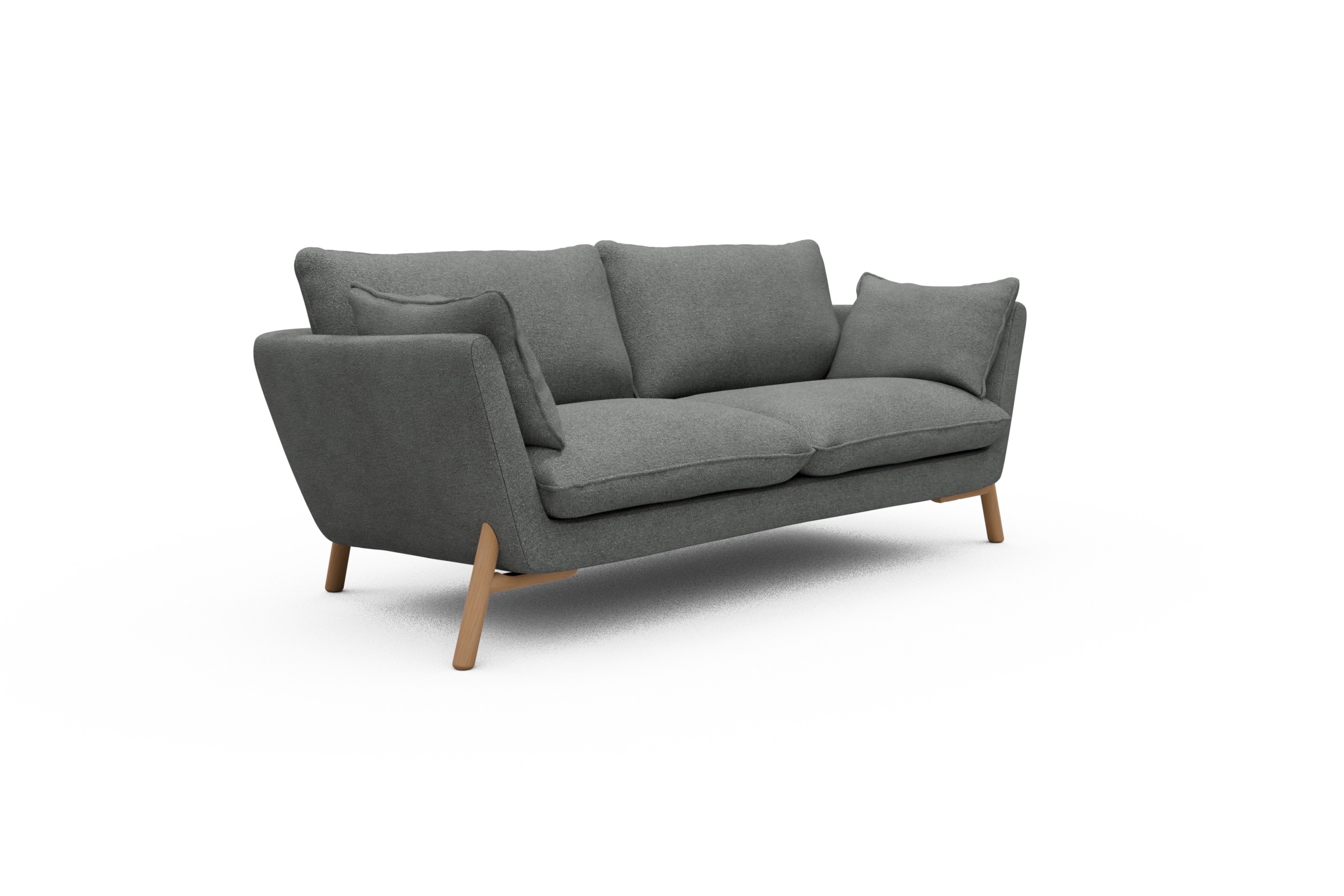 Sofa Emil 2-Sitzer Beinfarbe Eiche Natur Boucle-Ash-Grey