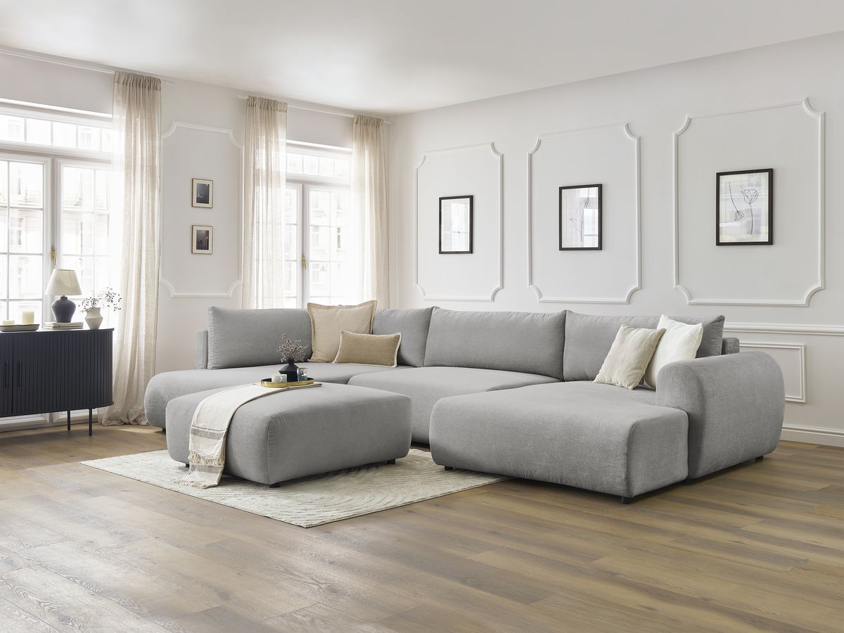 Bobochic Lucien Wohnlandschaft mit Pouf Stoff Hellgrau Ecke rechts