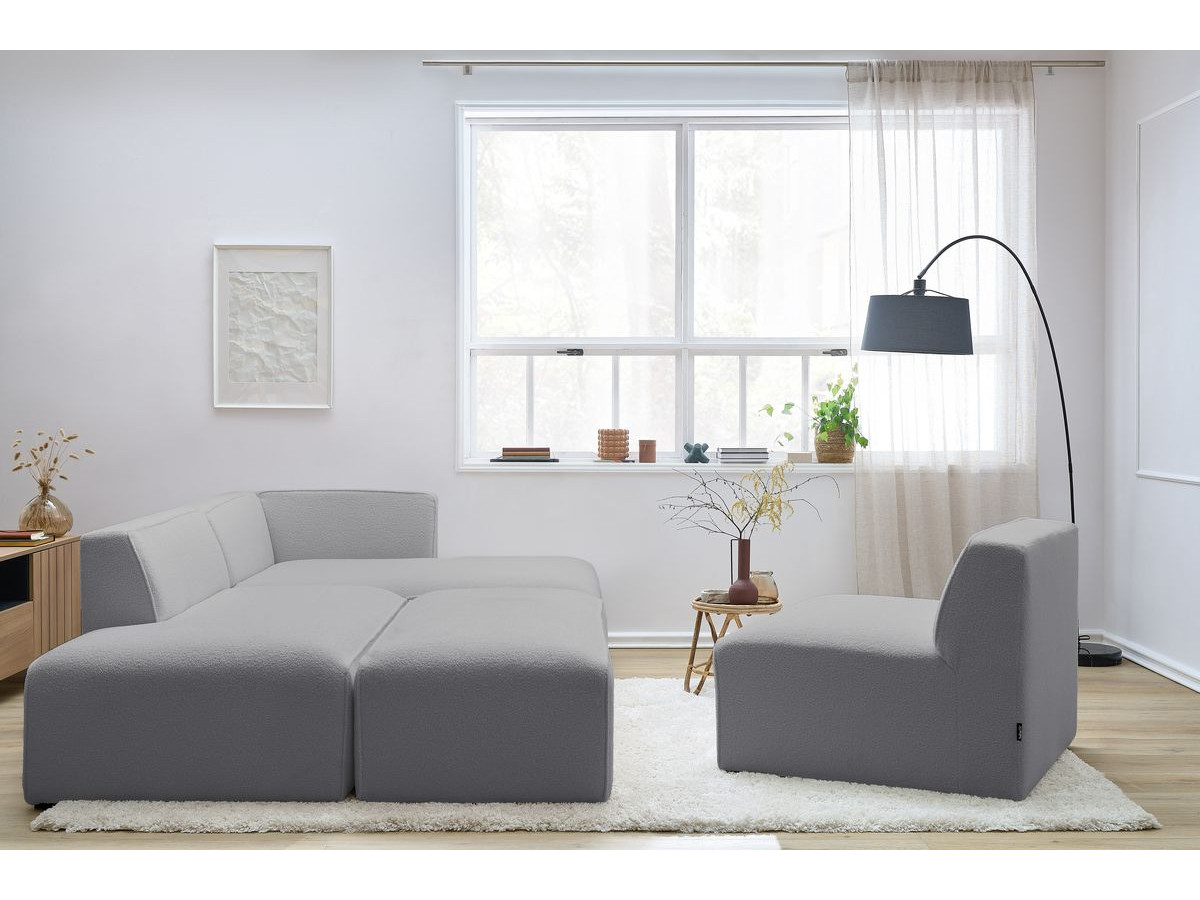 Bobochic Megeve Ecksofa mit Pouf Bouclé-Stoff Hellgrau Ecke rechts
