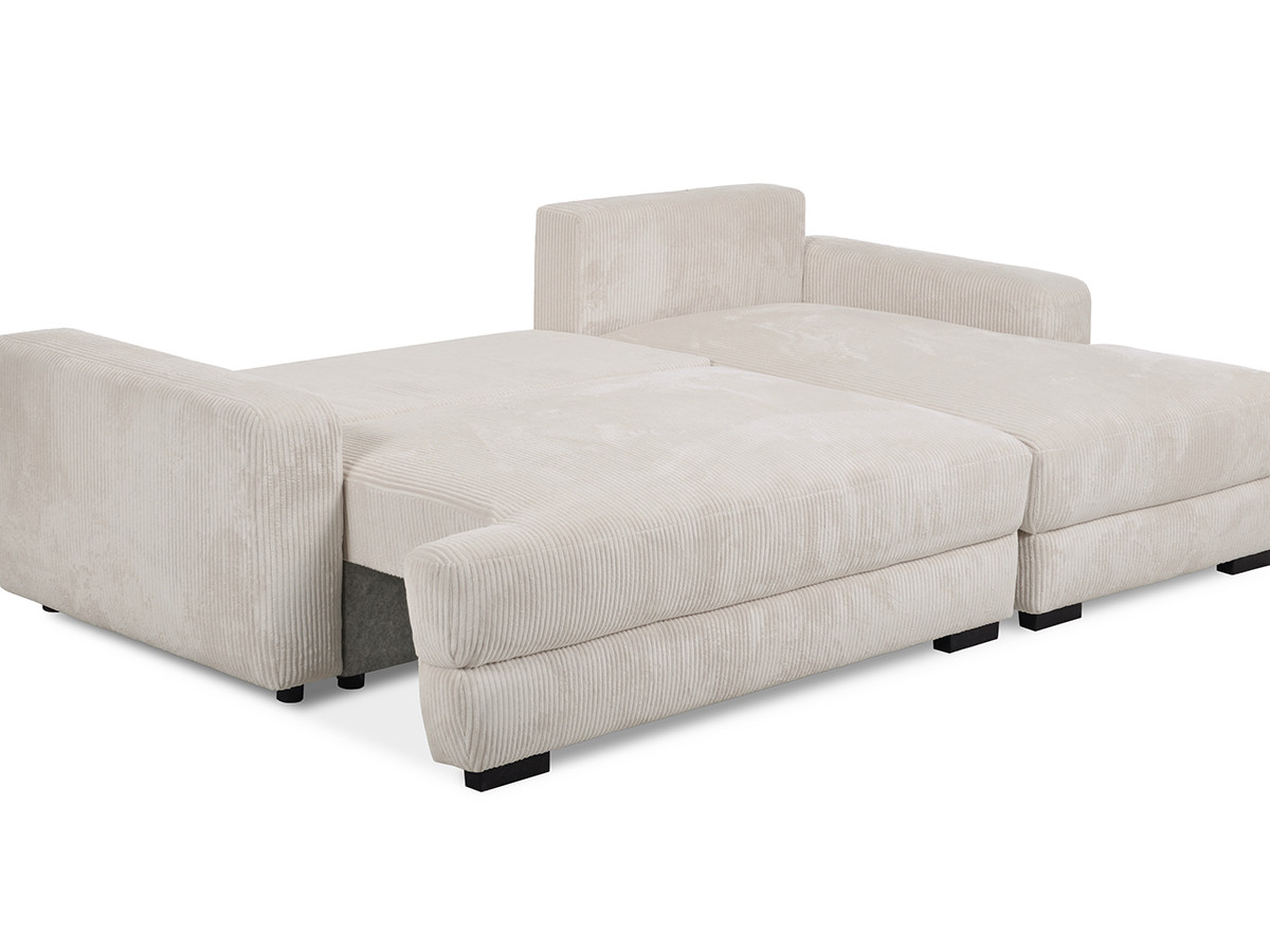 Bobochic Campi Ecksofa mit Schlaffunktion und Bettkasten Cordsamt Beige Ecke rechts