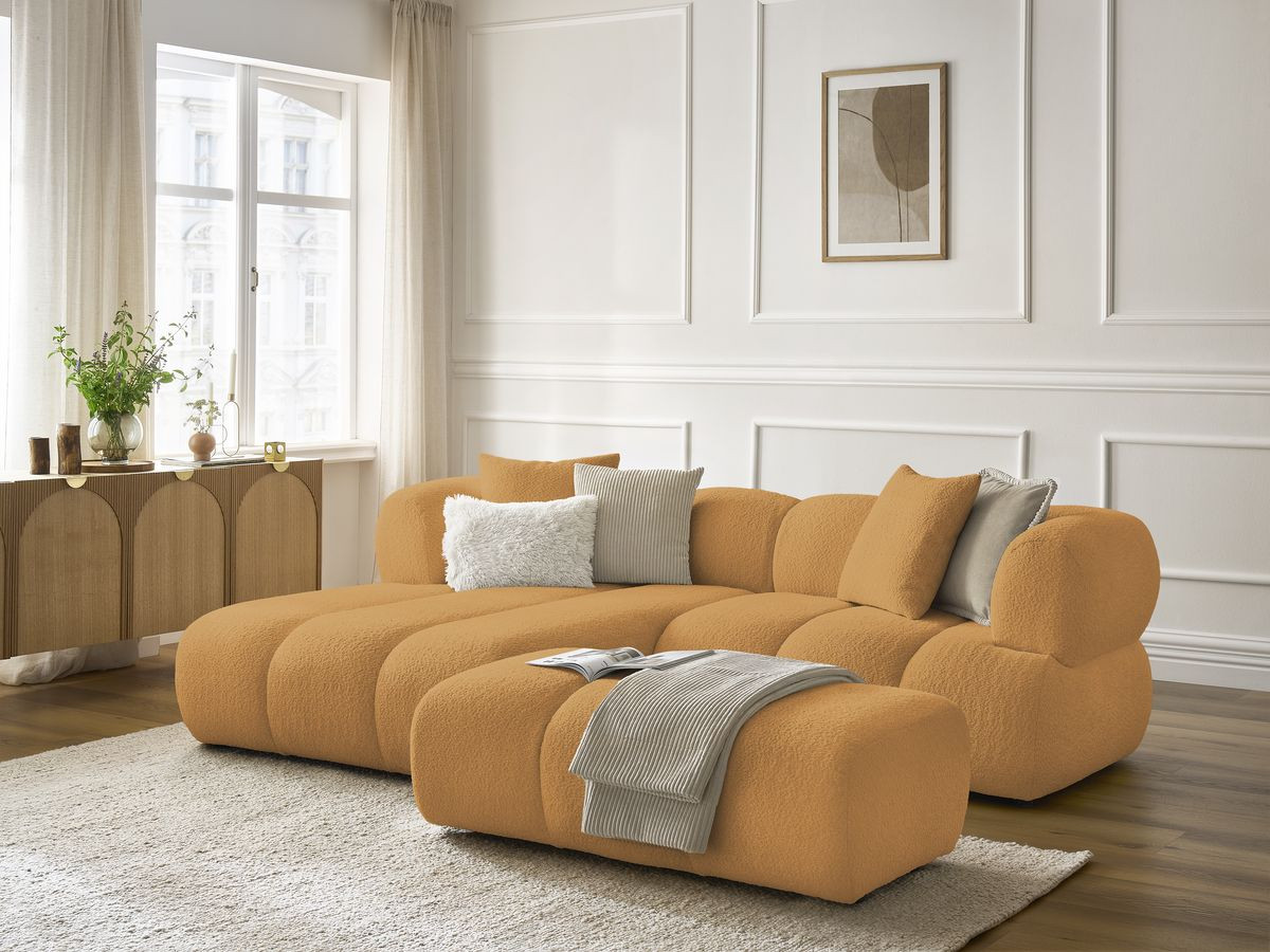Bobochic Pamira Ecksofa mit Pouf Bouclé-Stoff Gelb Ecke links