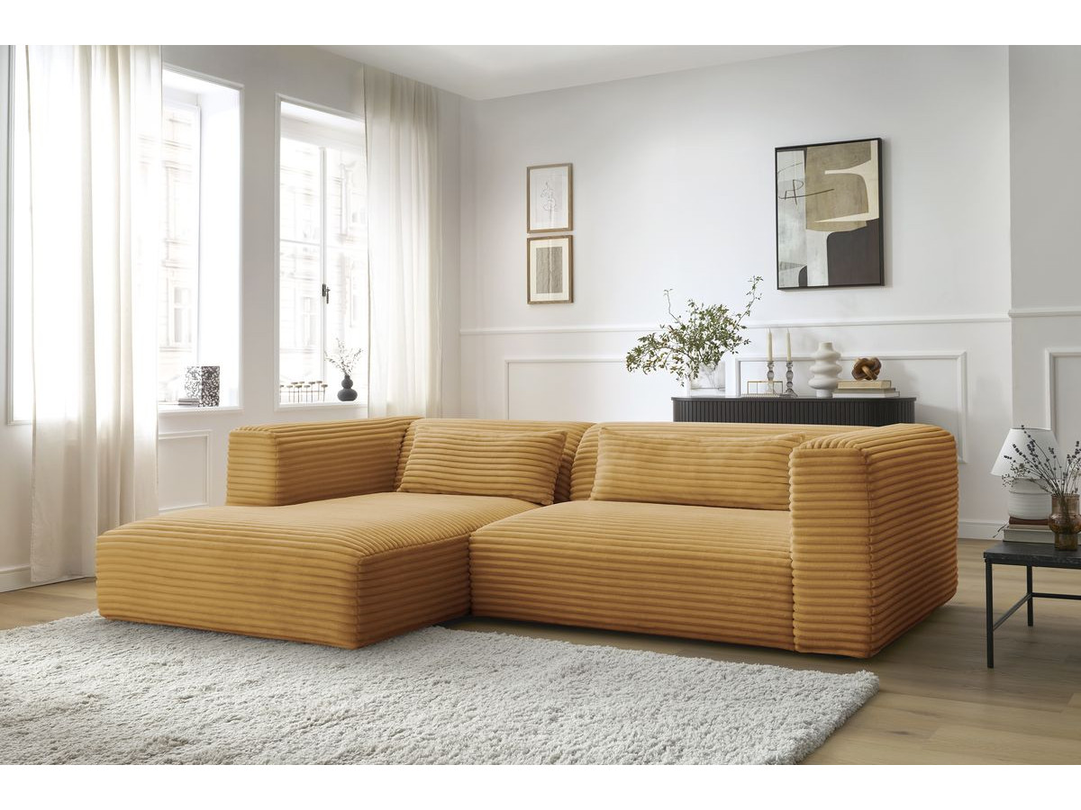 Bobochic Harry Ecksofa Breitcord weich Gelb Ecke links