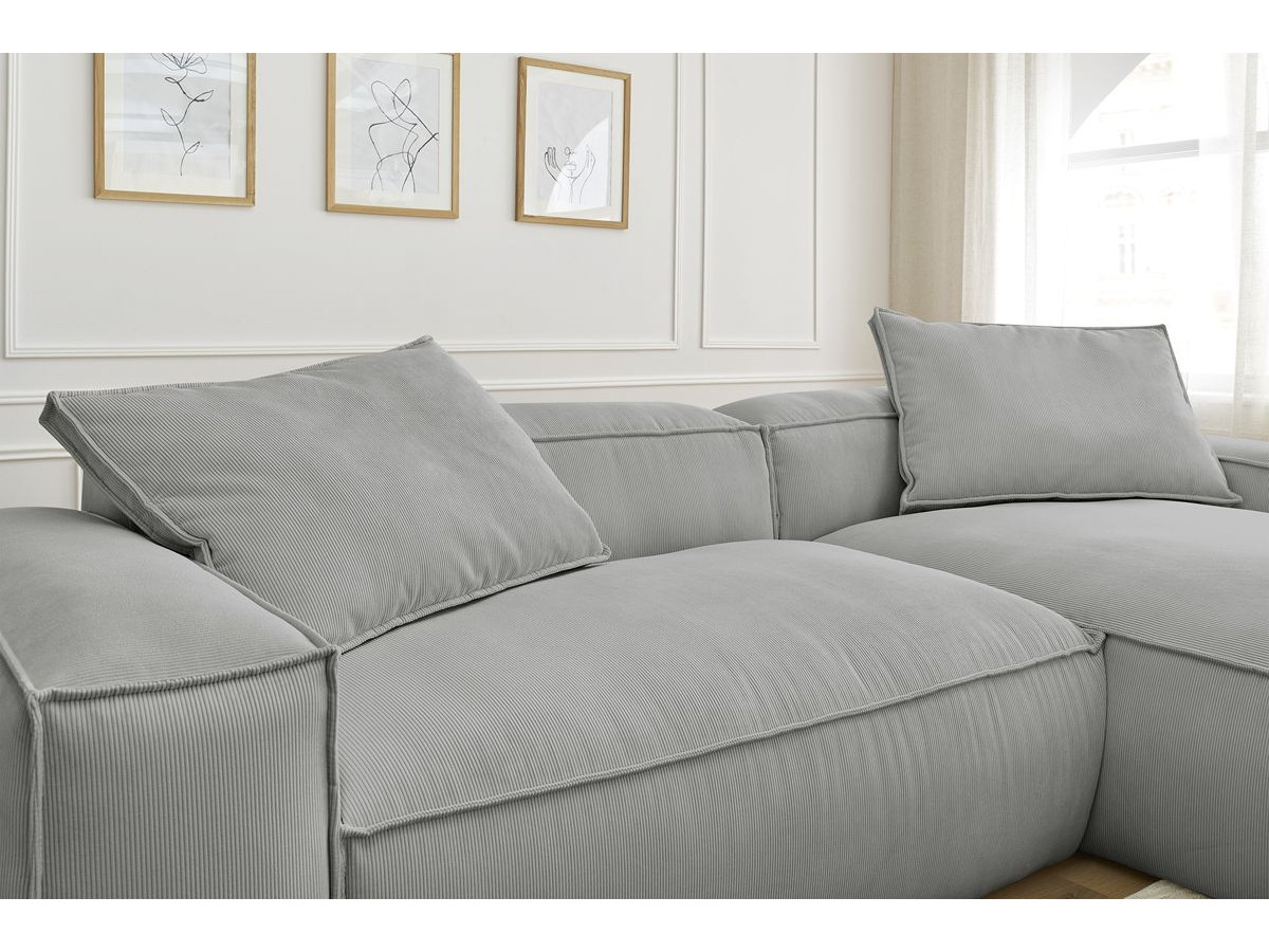 Bobochic Boheme Ecksofa, 3 Kissen Cordsamt Hellgrau