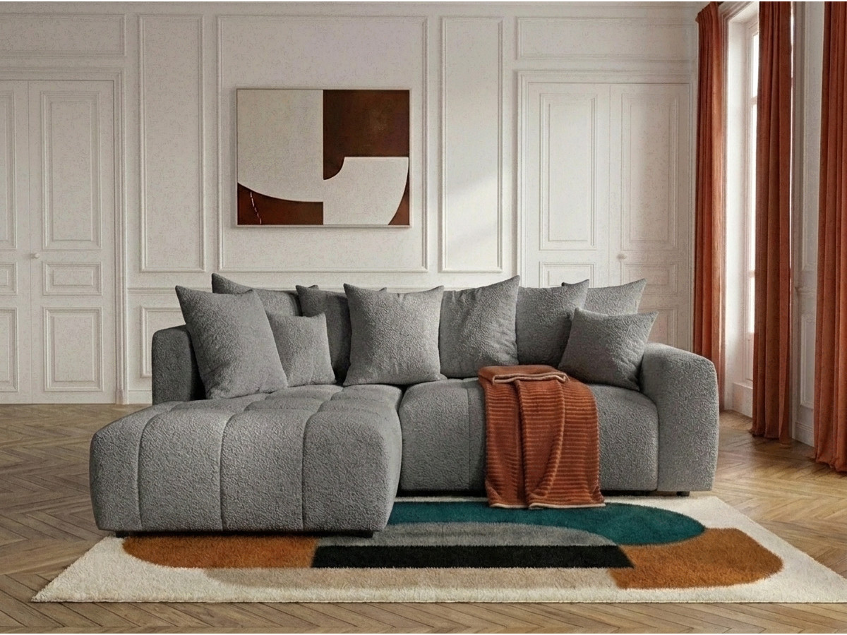 Bobochic Roxelane Ecksofa mit Schlaffunktion und Bettkasten Bouclé-Stoff Dunkelgrau Ecke links