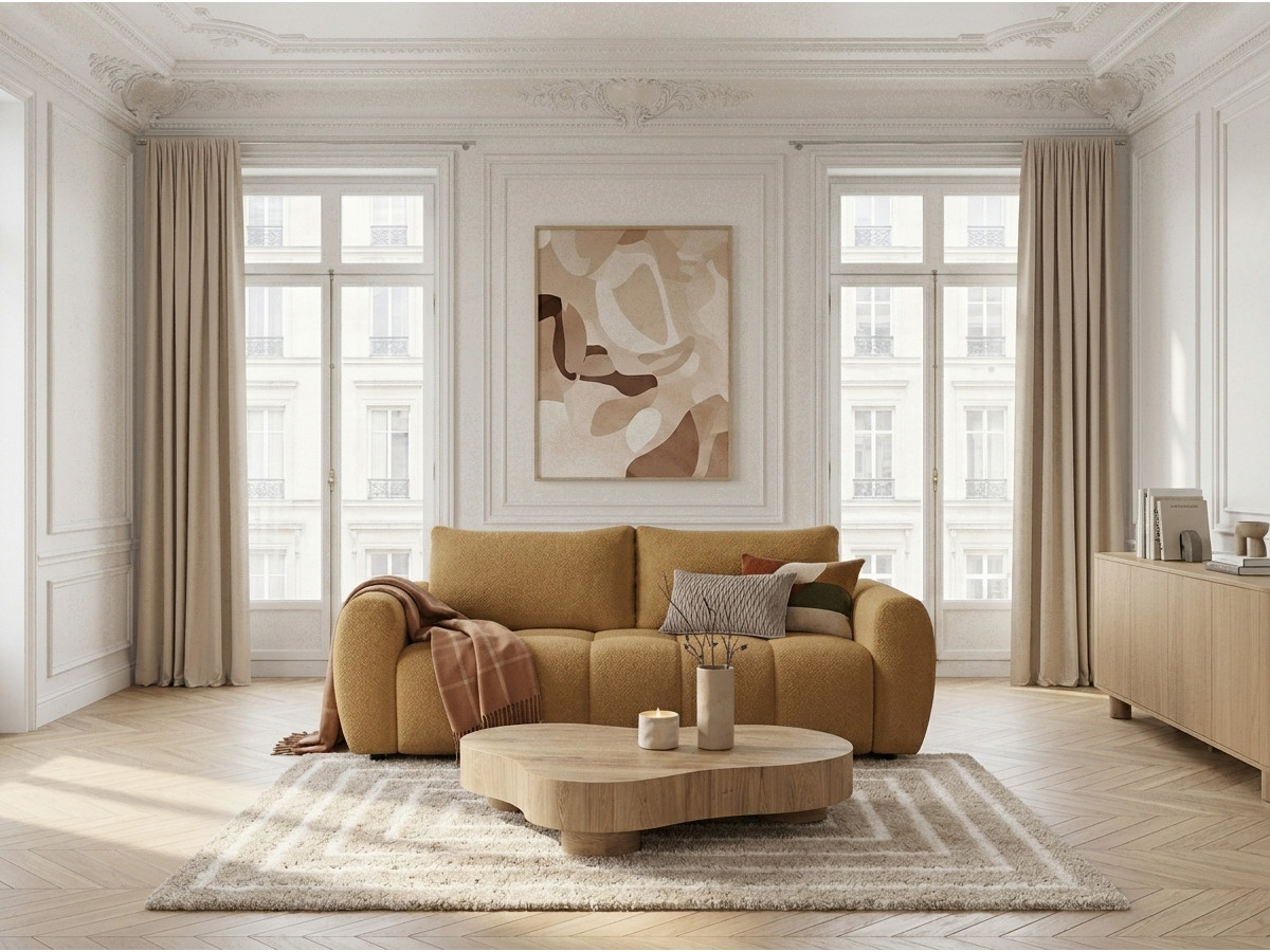 Bobochic Fuji Schlafsofa 3-Sitzer Bouclé-Stoff Gelb