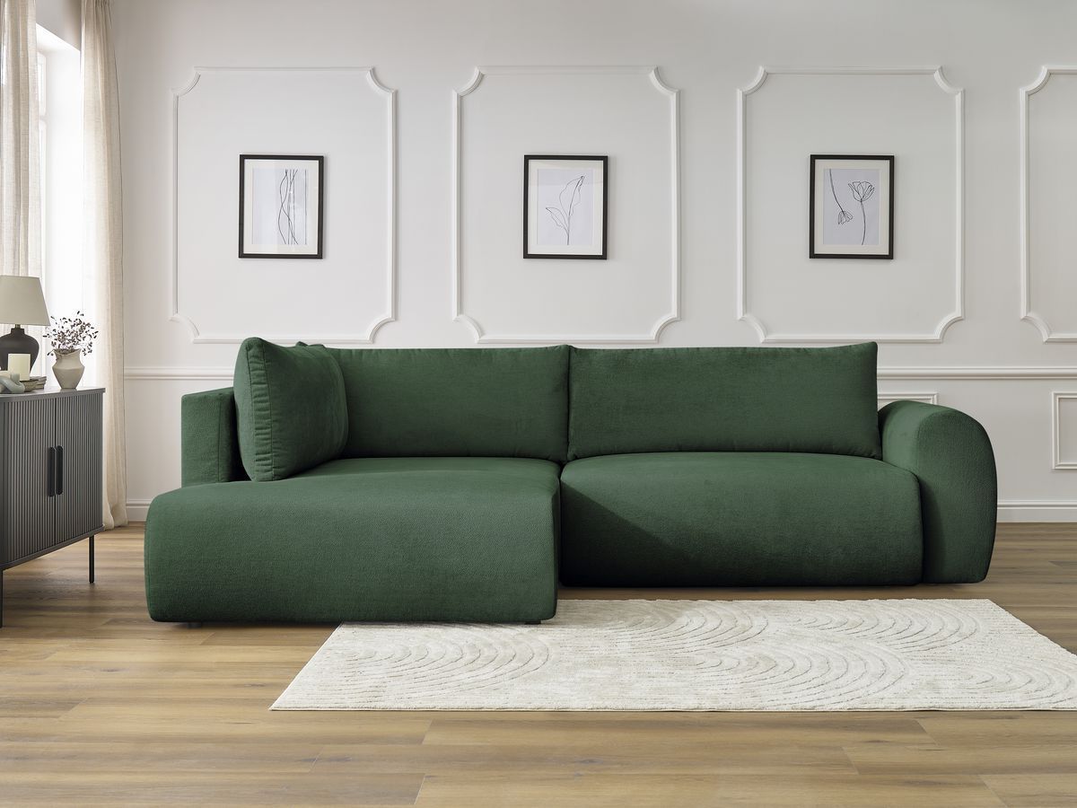 Bobochic Lucien Ecksofa mit Schlaffunktion und Bettkasten 296 × 198 cm Stoff Grün Ecke links
