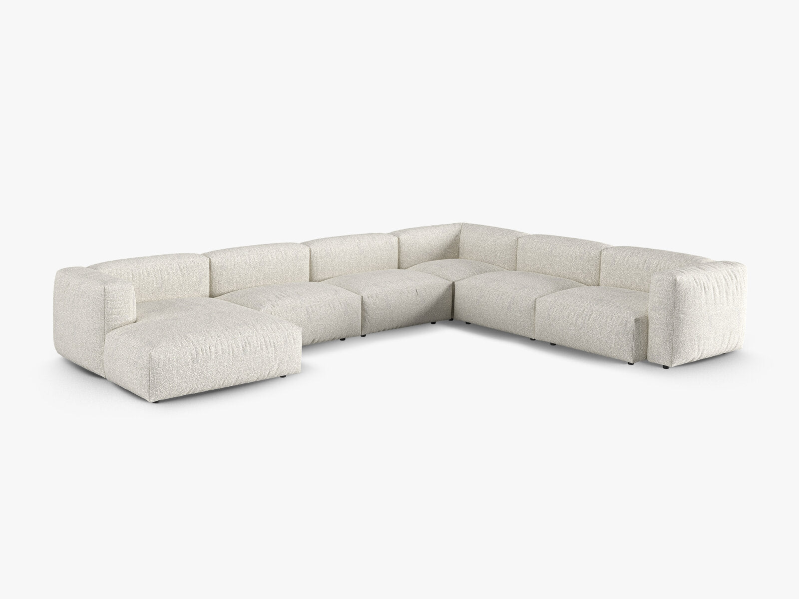 Micadoni modulares Ecksofa XL Martina 6-Sitzer 90cm Sitztiefe Rechts Boucle Monet Grau Beige Melange