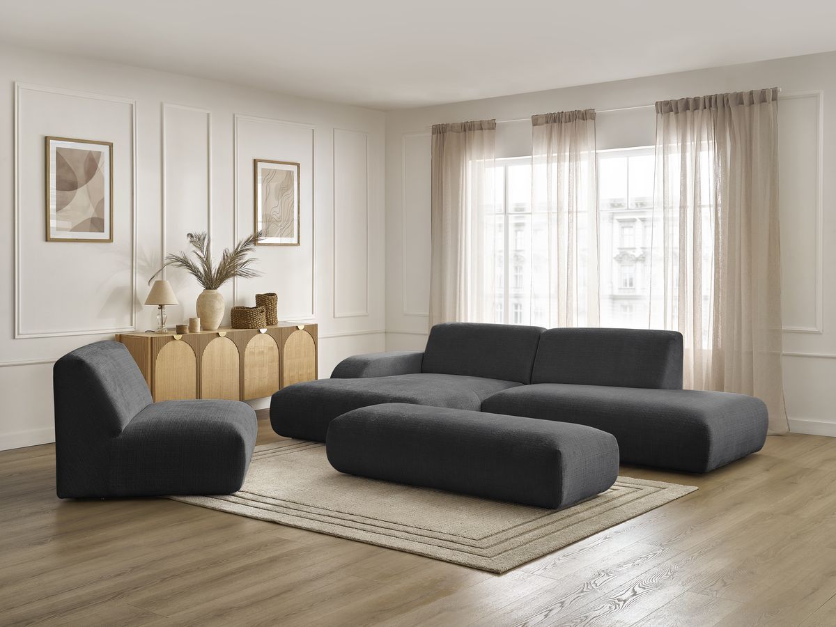Bobochic Sirius Ecksofa mit Pouf 405 × 170 cm Strukturstoff Schwarz Ecke links