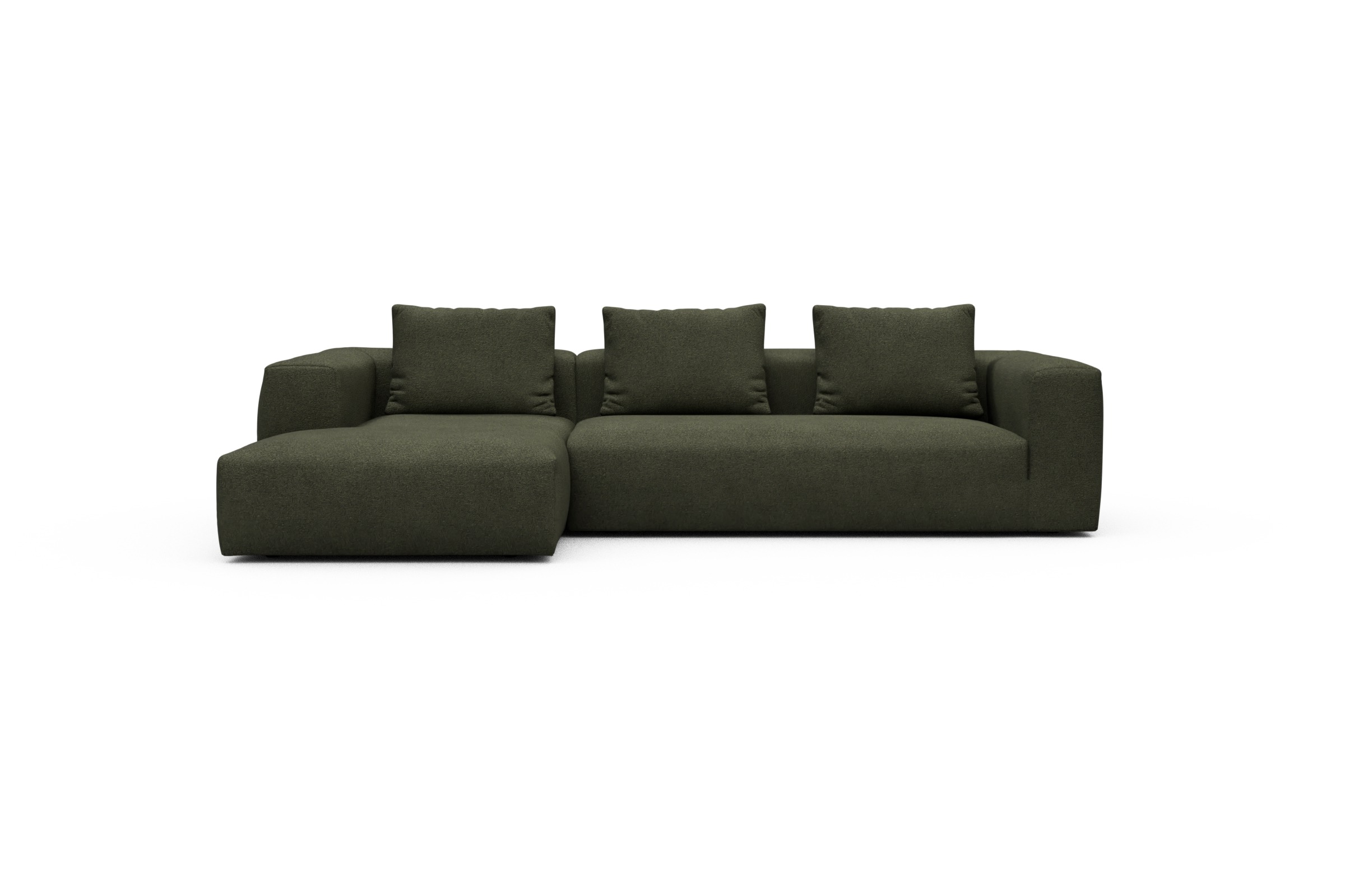 Skandi Home Ecksofa Fred Chaiselongue links mit 2,5-Sitzer Boucle-Forest-Green moebelfaktor