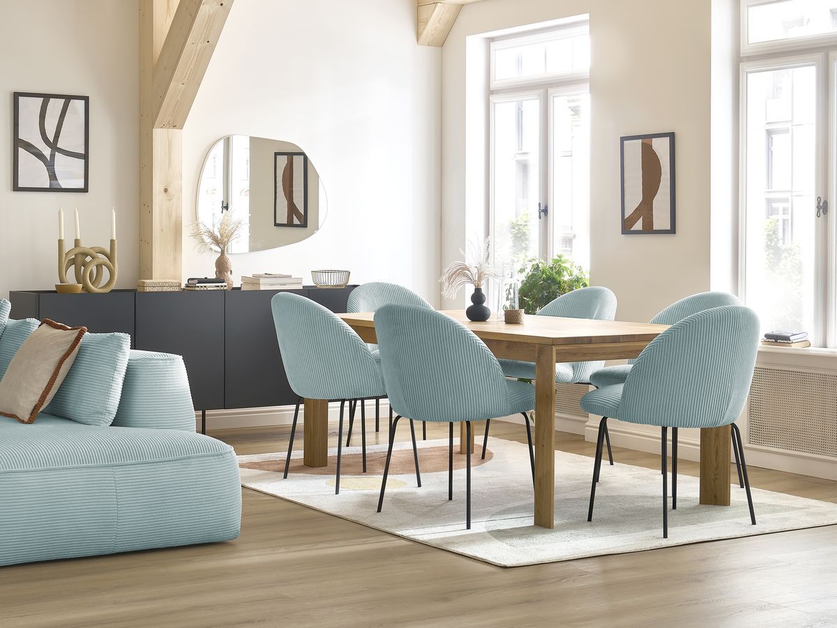 Bobochic Lalie Esszimmerstuhl mit Metallbeinen, schwarz Cordsamt Hellblau
