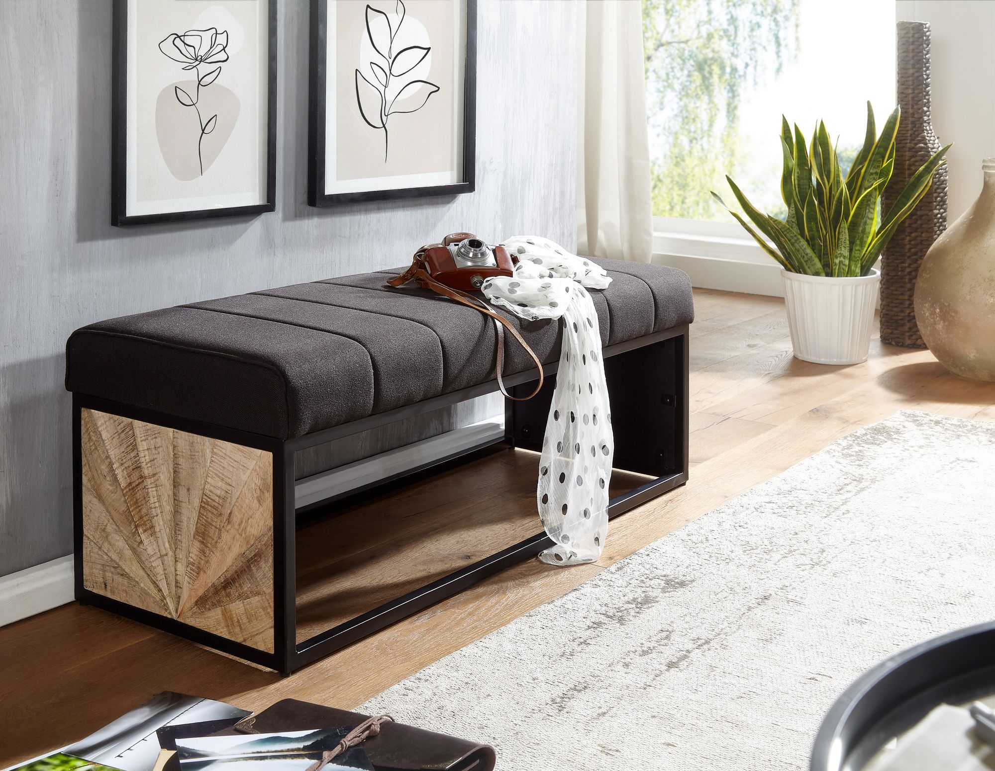 Polsterbank Holmavik Stoff Schwarz 105 × 40 × 40 cm
