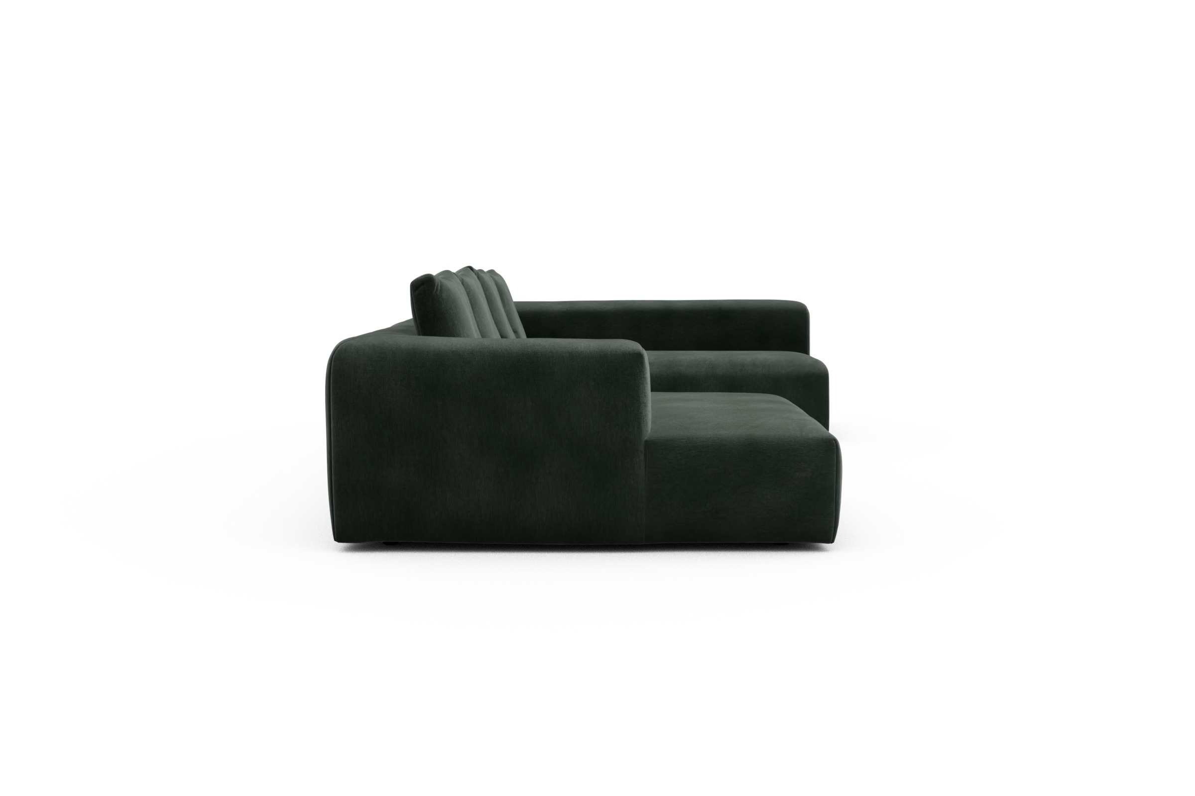 Wohnlandschaft Fred Chaiselongue links mit 2-Sitzer und lange Armlehne rechts Smooth-Laurel-Green