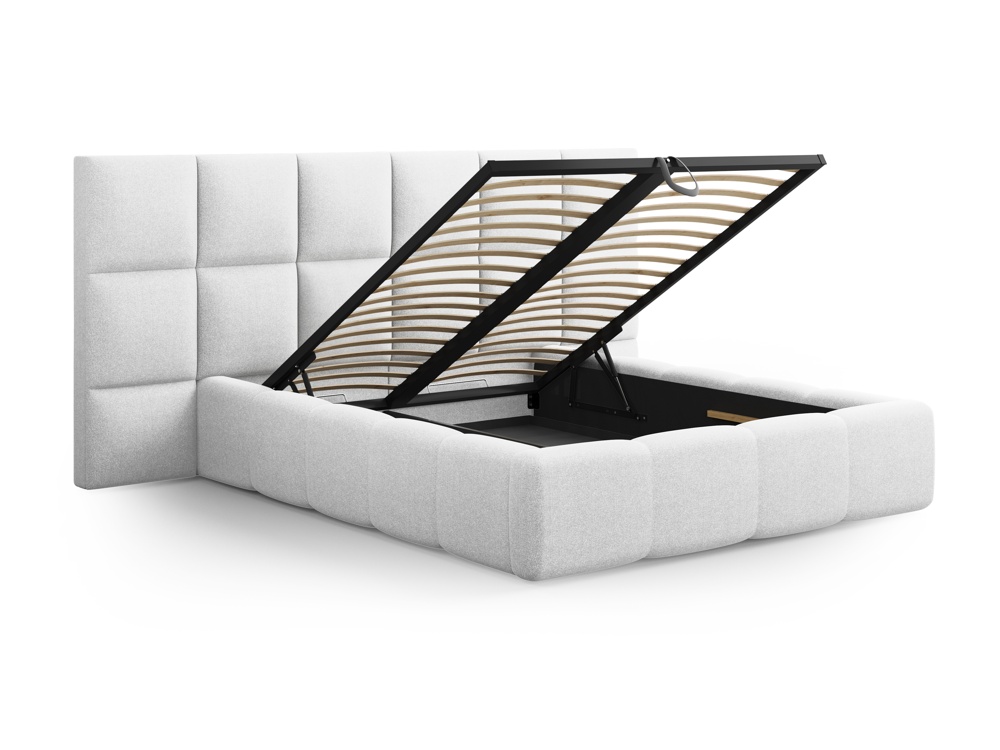 Cosmopolitan Design Stauraumbett mit doppeltem Kopfteil Livigno 180x200 Strukturierter Stoff Solid Kaltes Hellgrau