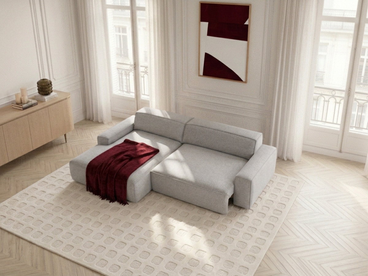 Bobochic Abel Ecksofa mit Schlaffunktion Melange-Stoff Grau Ecke links