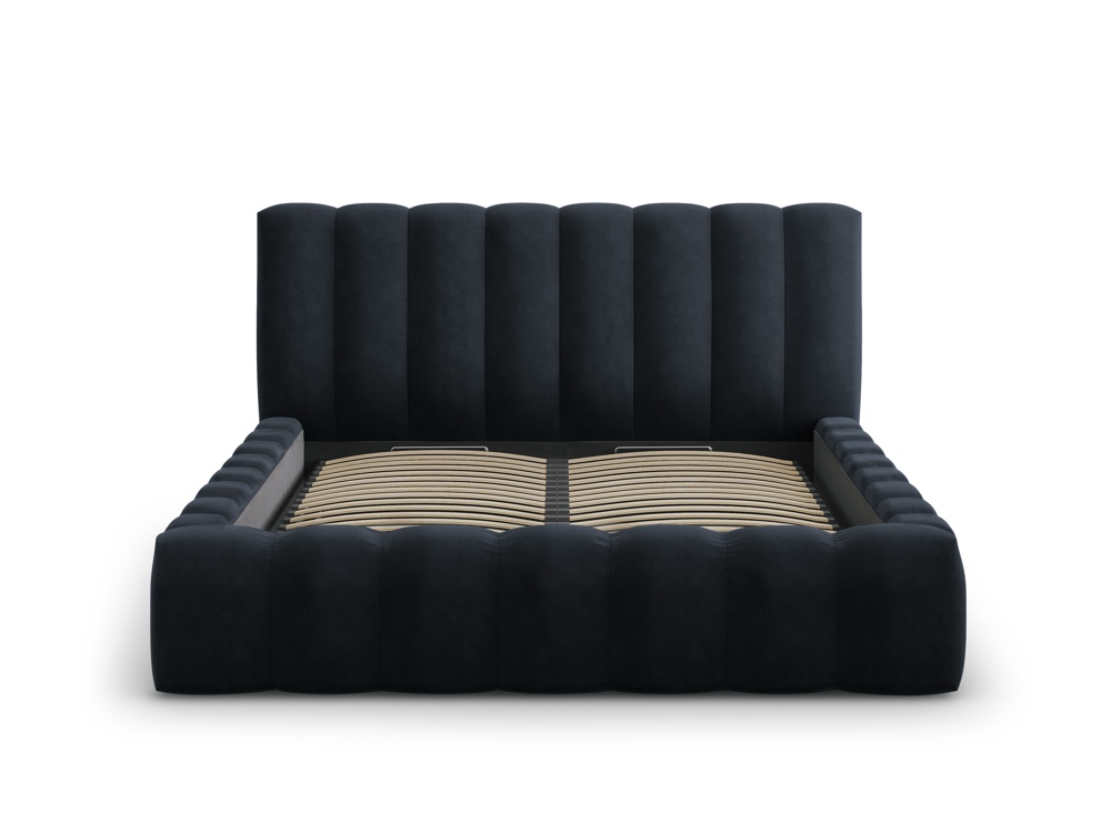 Cosmopolitan Design Stauraumbett mit Kopfteil Palma 140x200 Samt Bluvel Dunkelblau