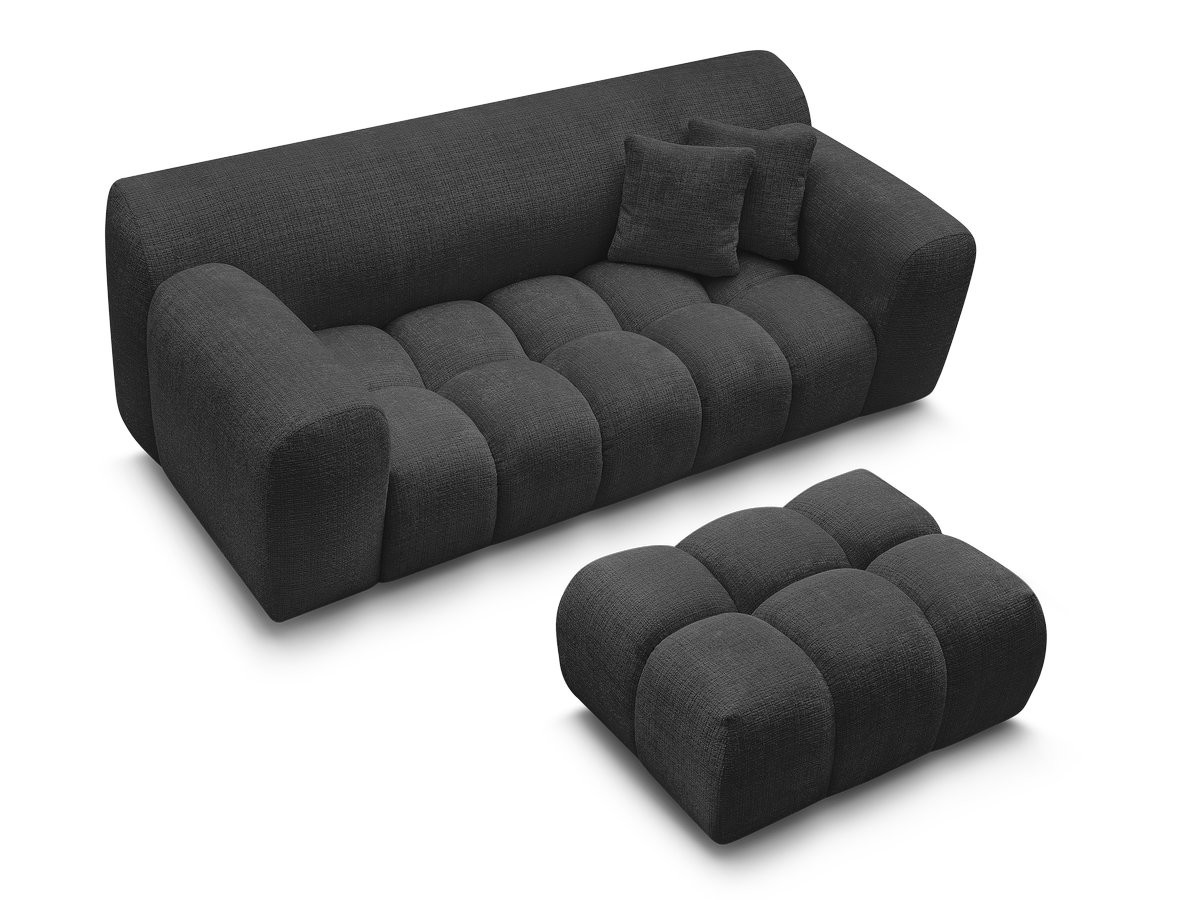 Bobochic Melisse Sofa 2-Sitzer mit Pouf Strukturstoff Schwarz