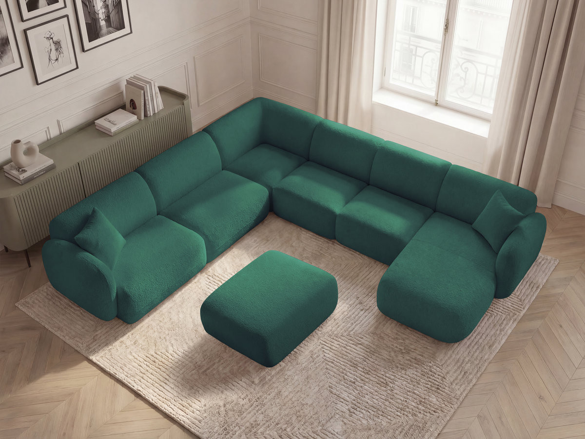 Bobochic Anda Wohnlandschaft mit Pouf 373 × 289 cm Chenille Dunkelgrün Ecke links
