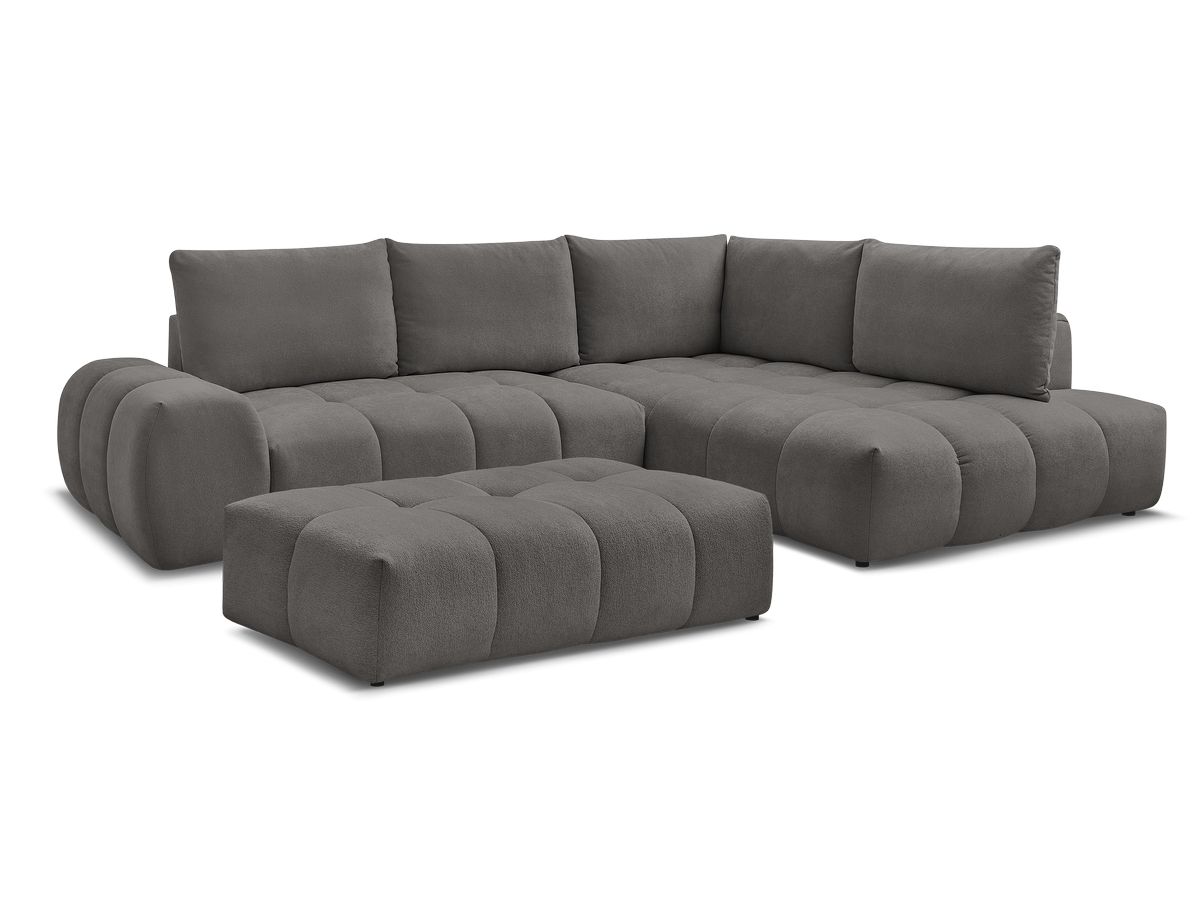 Bobochic Everest Ecksofa mit Schlaffunktion und Bettkasten und Pouf 320 × 212 cm, 5 Kissen Strukturstoff Dunkelgrau Ecke rechts