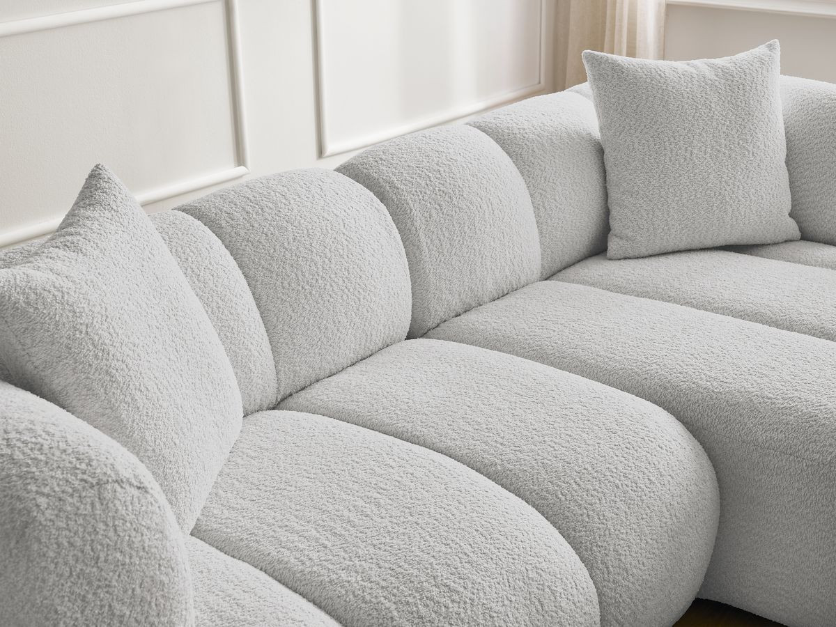 Bobochic Pamira Ecksofa Bouclé-Stoff Hellgrau Ecke rechts
