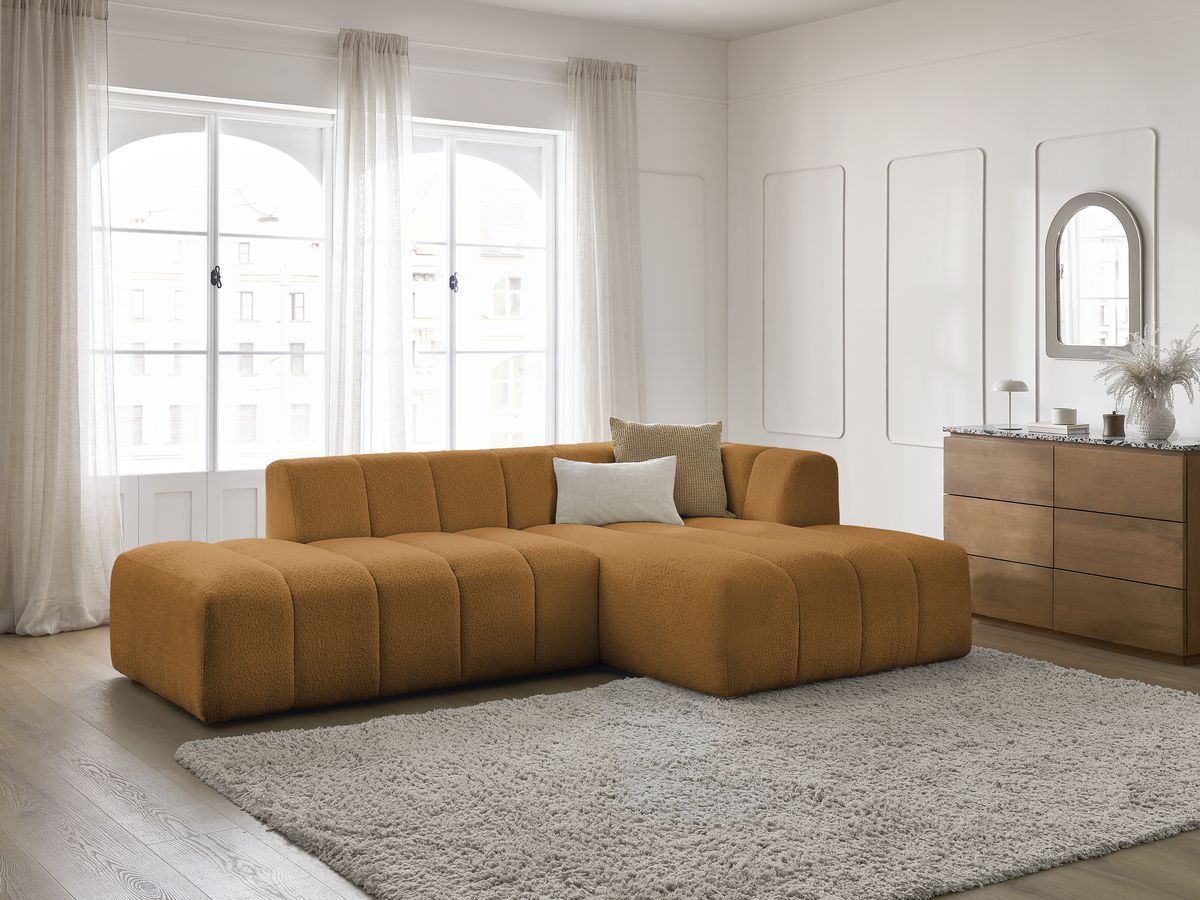 Bobochic Annecy Ecksofa Bouclé-Stoff Gelb Ecke rechts