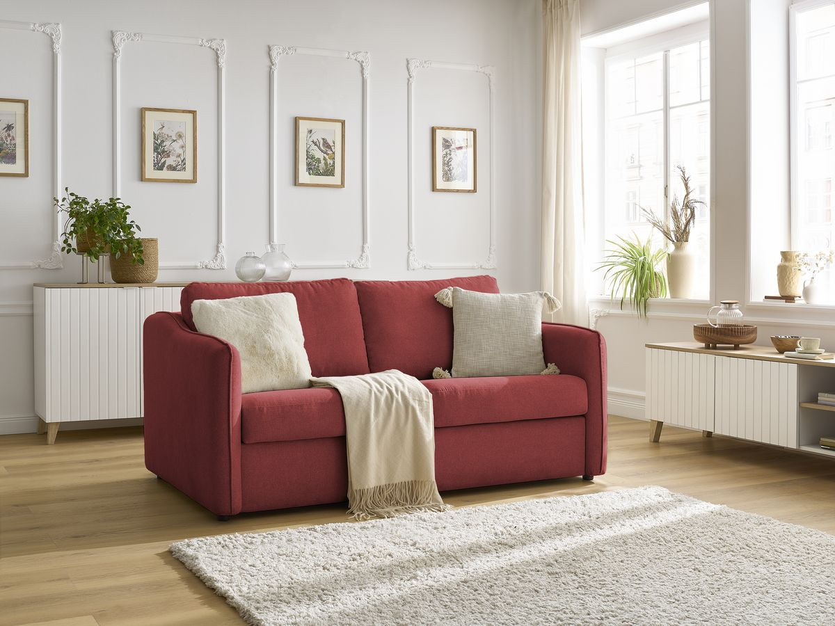 Bobochic Lenny Schlafsofa 3-Sitzer Stoff Rot