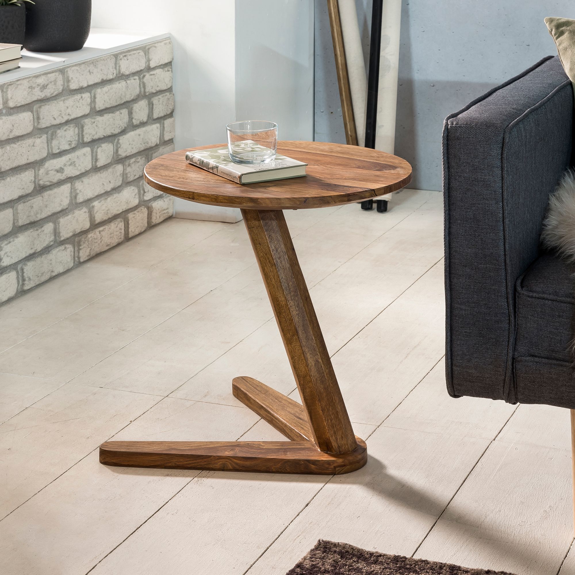 Beistelltisch Andenes Massivholz Dunkelbraun Ø 45 cm