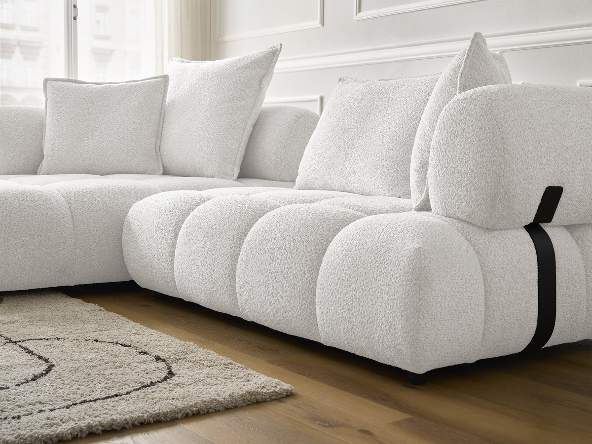 Bobochic Alya Ecksofa Bouclé-Stoff Weiß Ecke links