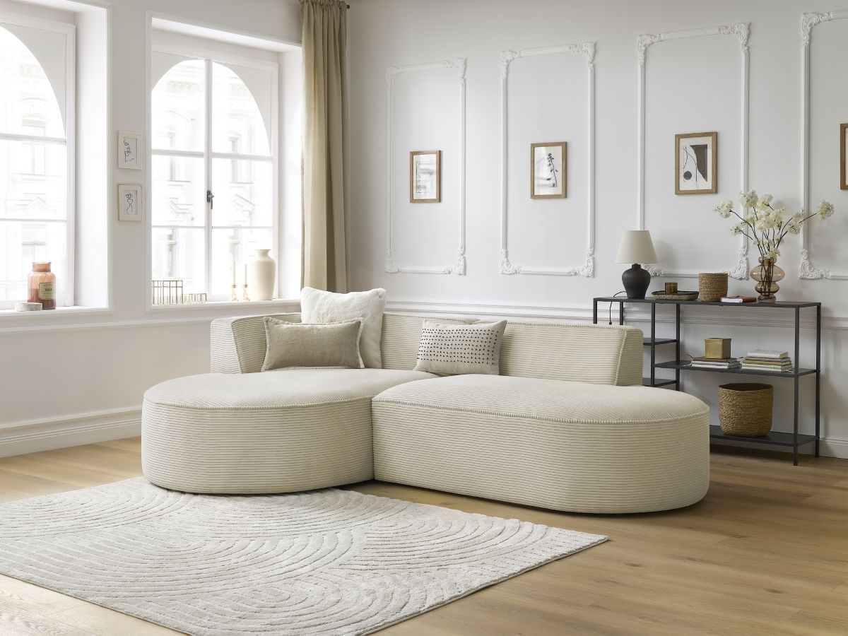 Bobochic Rousseau Ecksofa Cordsamt Beige Ecke links