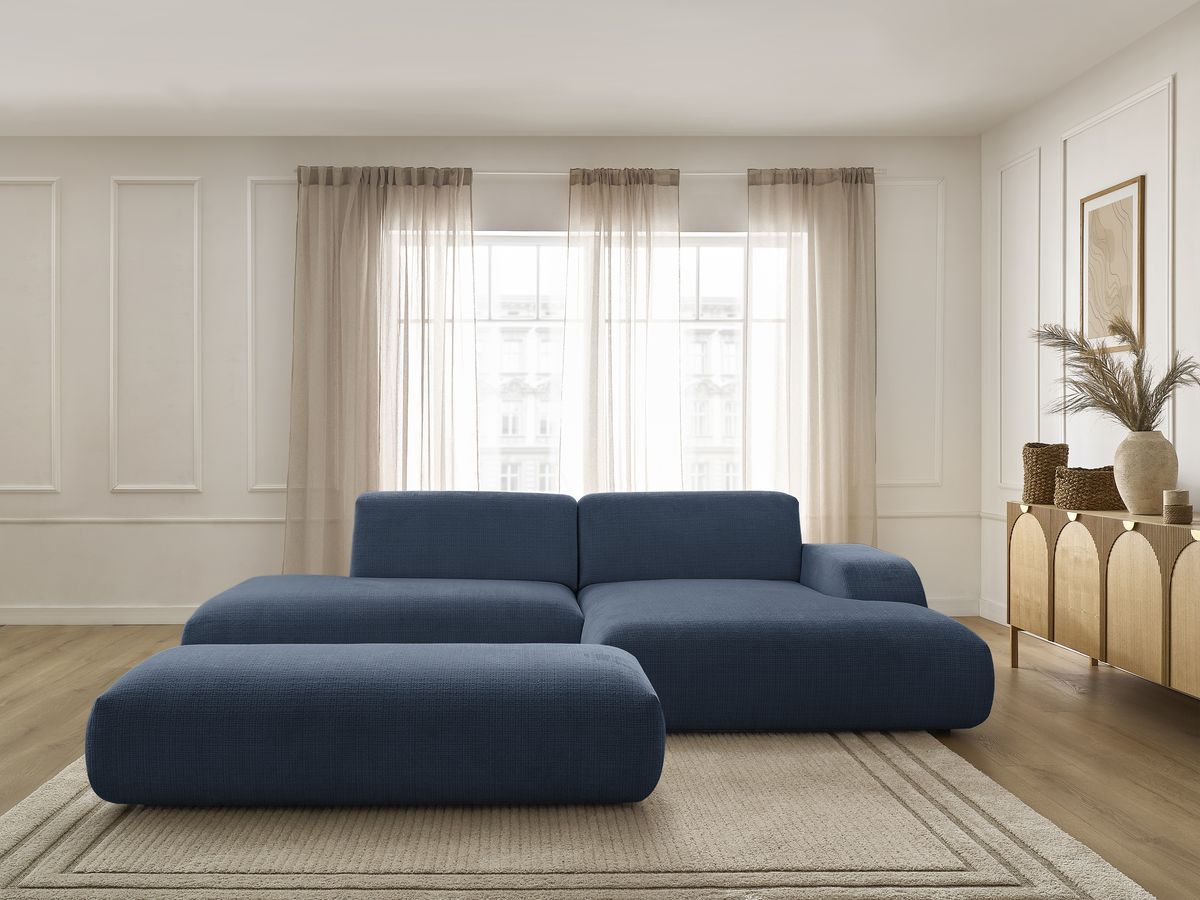 Bobochic Sirius Ecksofa mit Pouf 300 × 170 cm Strukturstoff Dunkelblau Ecke rechts
