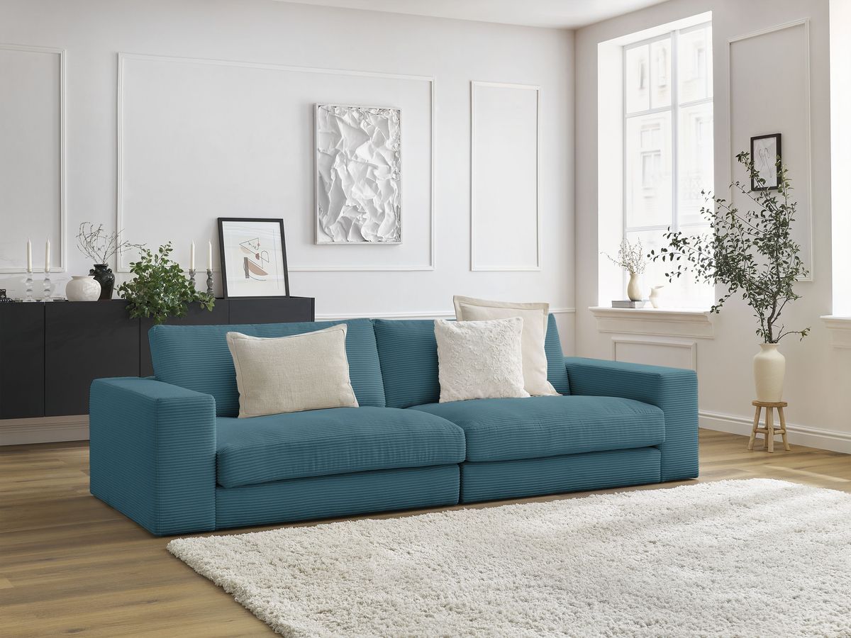 Bobochic Leonard Sofa 3-Sitzer 234 × 109 cm Cordsamt Hellblau