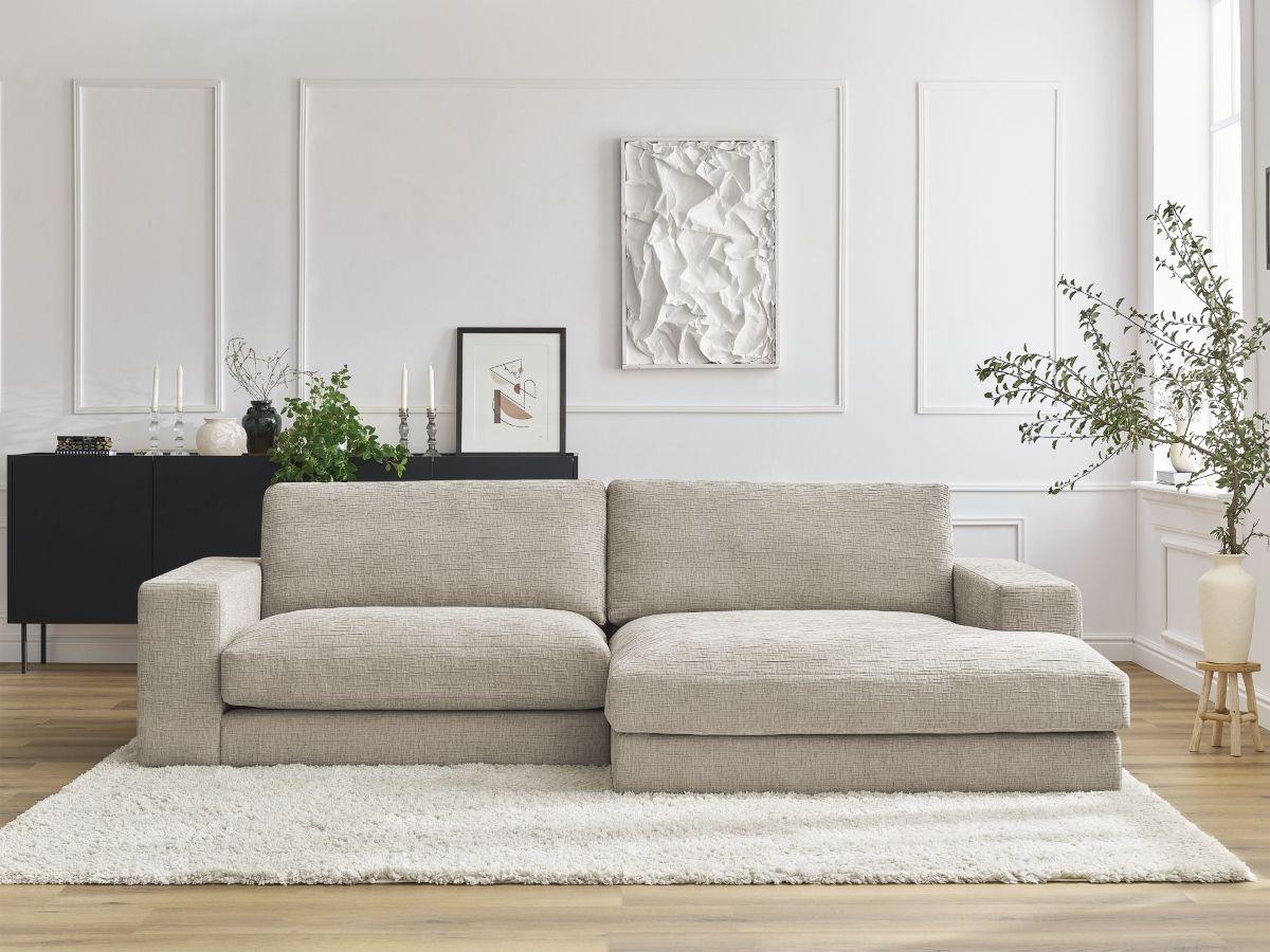 Bobochic Leonard Ecksofa 274 × 159 cm Strukturstoff Beige Ecke rechts