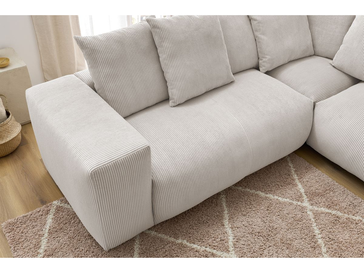Bobochic Voltaire Ecksofa mit Pouf 322 × 268 cm Cordsamt Beige Ecke links