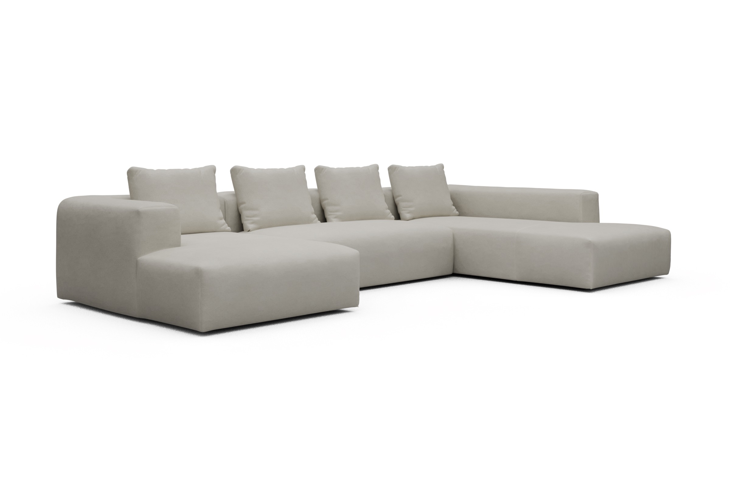 Wohnlandschaft Fred Relax-Ecke rechts mit 2-Sitzer und Chaiselongue links Denari-Clean-Beige