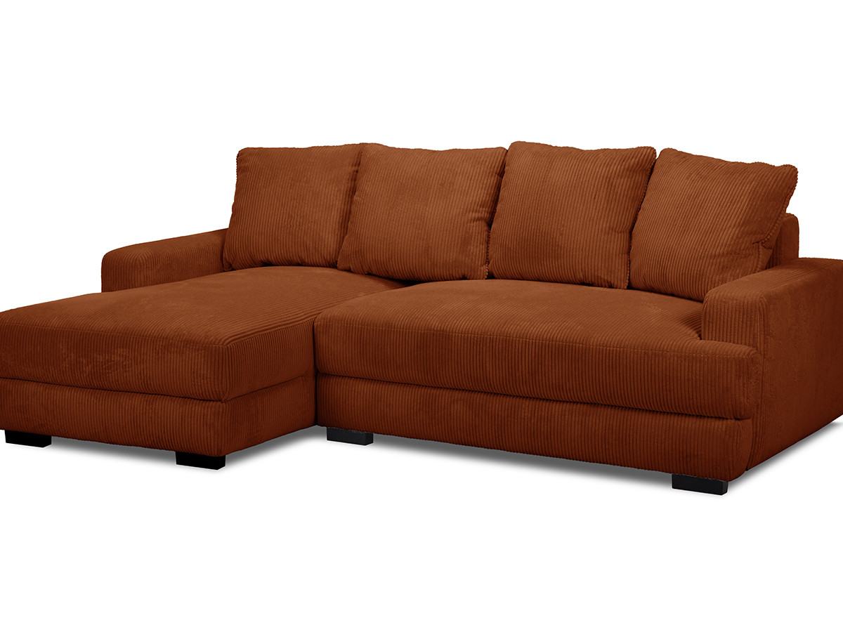 Bobochic Campi Ecksofa mit Schlaffunktion und Bettkasten Cordsamt Orange Ecke links