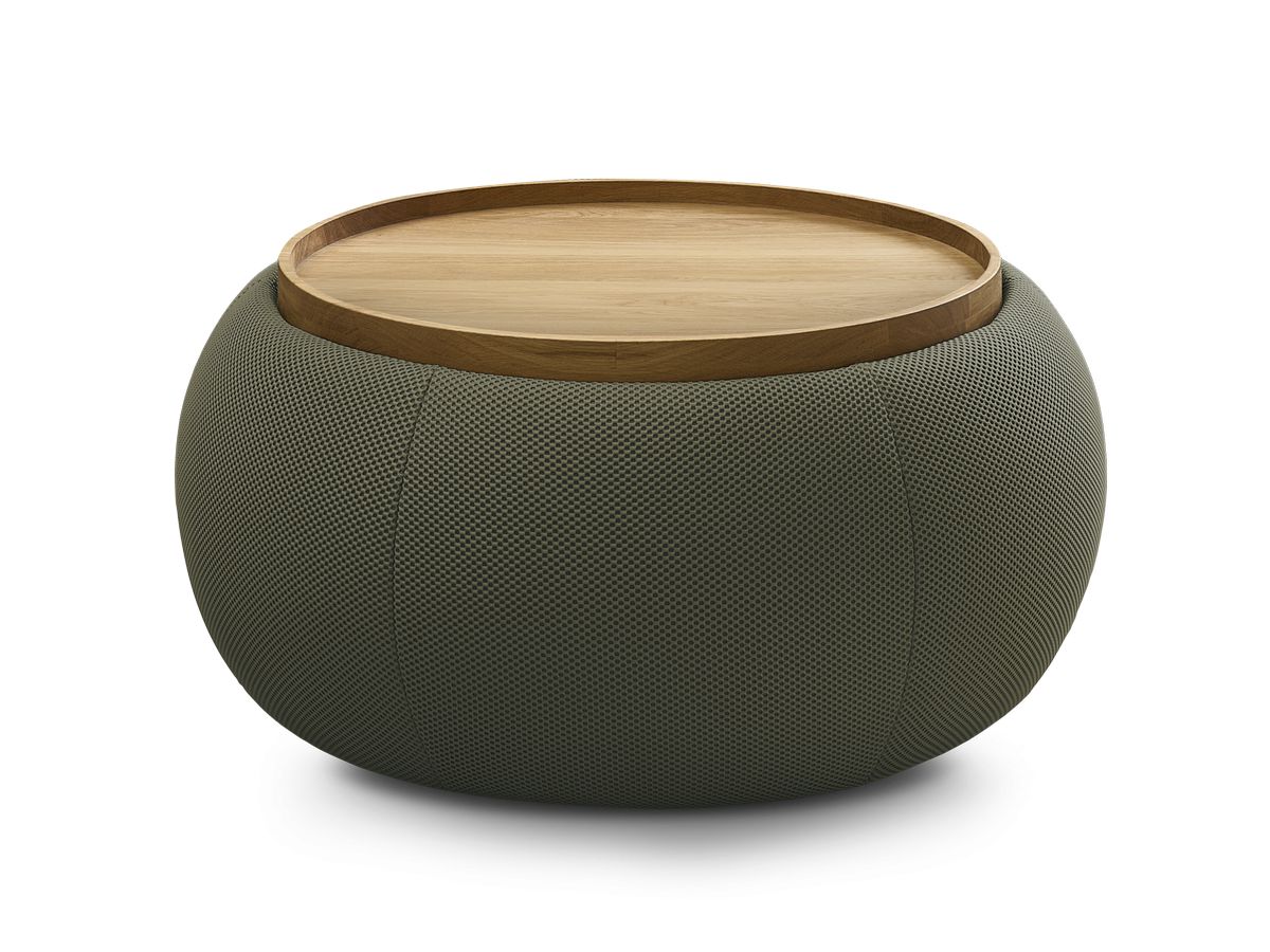 Bobochic Hayden Pouf mit Tablett, rund Mesh-Stoff Grün, 77 cm