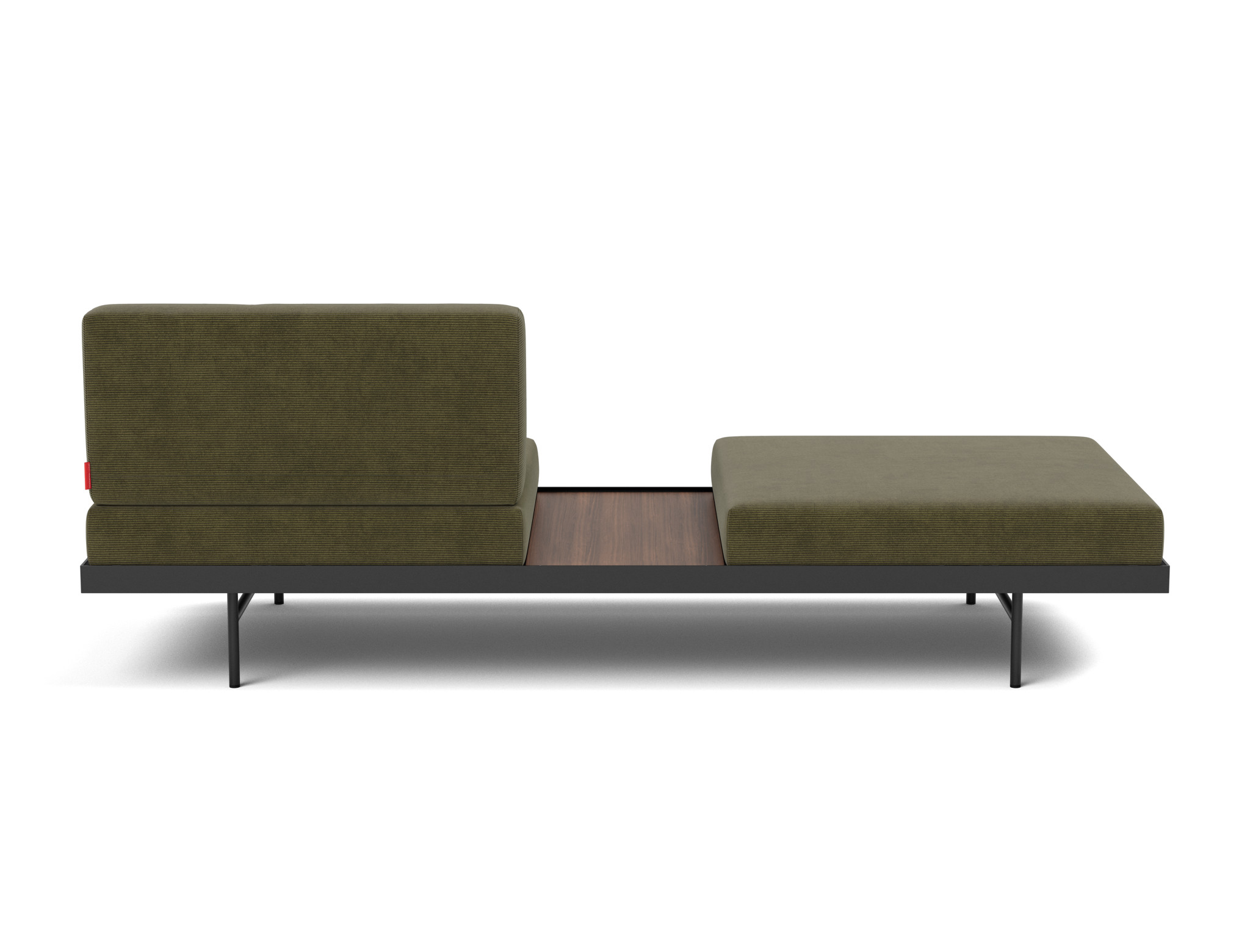 Tagesbett Puri Kord Cordufine 316-Pine-Green Beine mit Nussbaumtisch