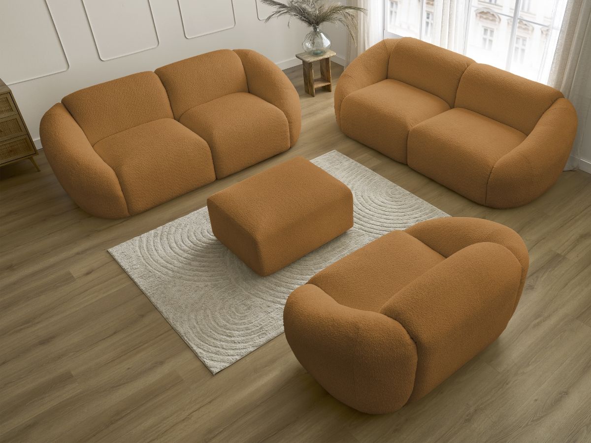 Bobochic Tina Sofa 7-Sitzer mit Pouf Bouclé-Stoff Gelb